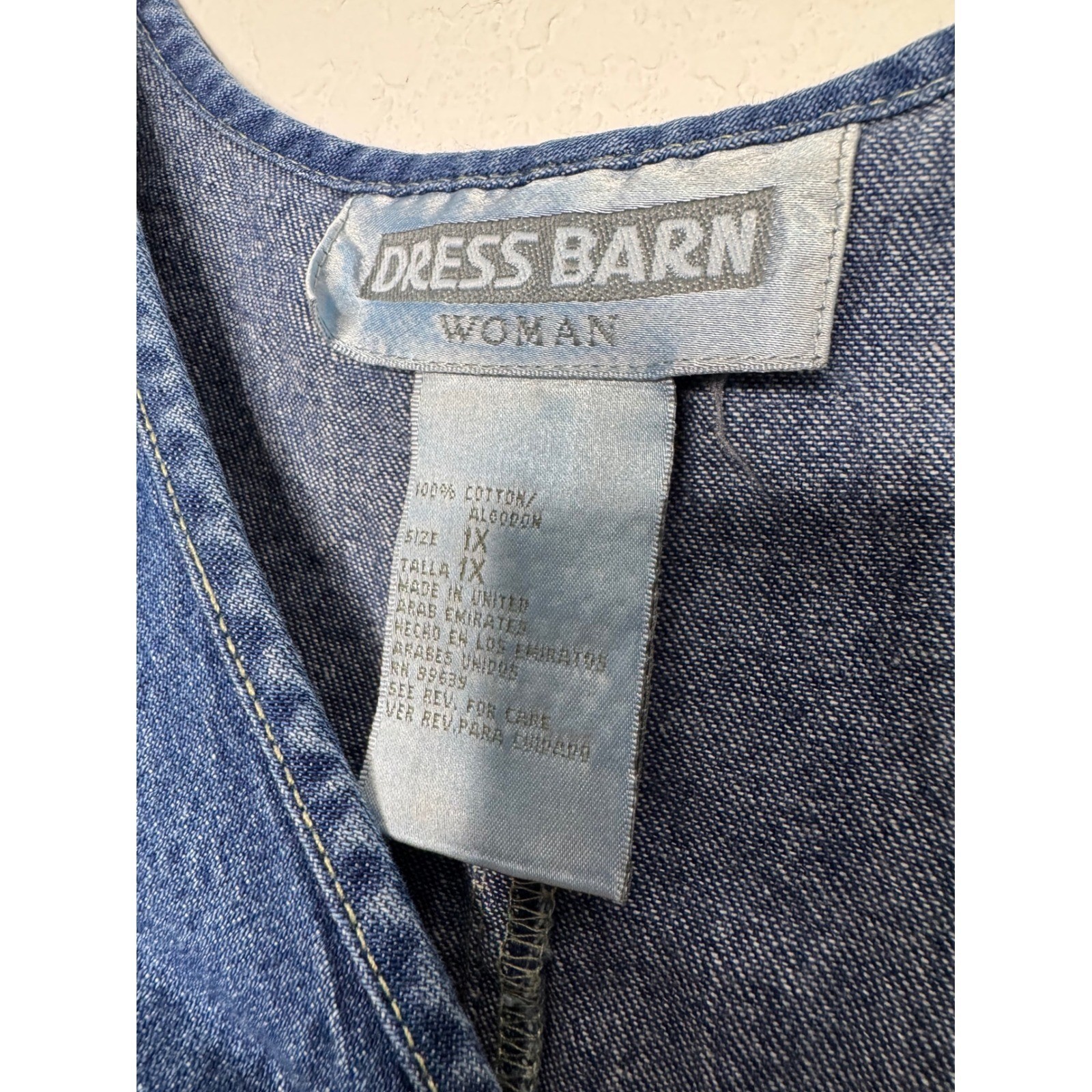 Dress Barn Denim Midi Dress Size 1X Blue Floral Embroidered Vintage Cottagecore