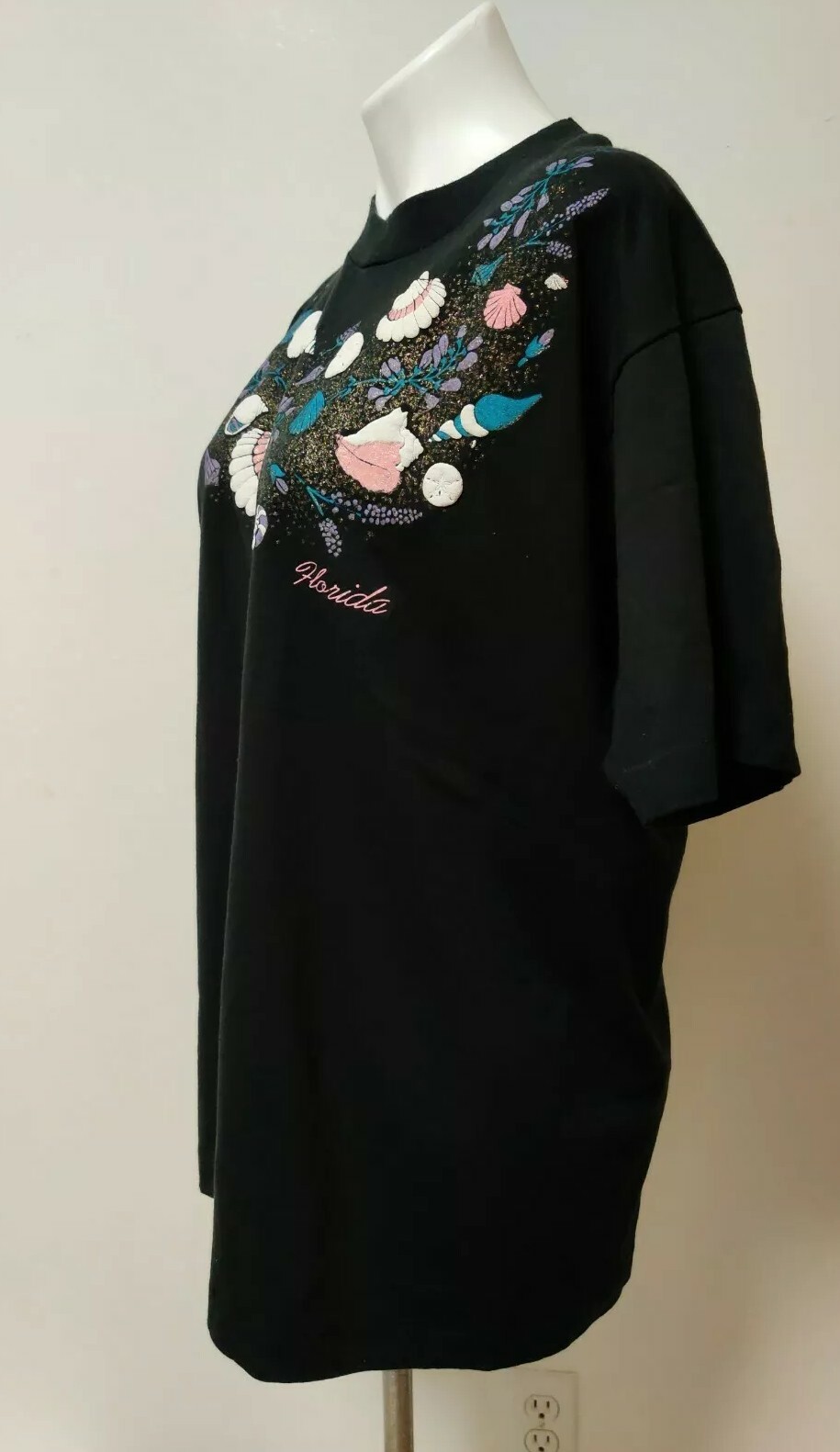 Vintage Women’s Puffy Screen Stars Best XL Black Single Stitch Glitter Florida