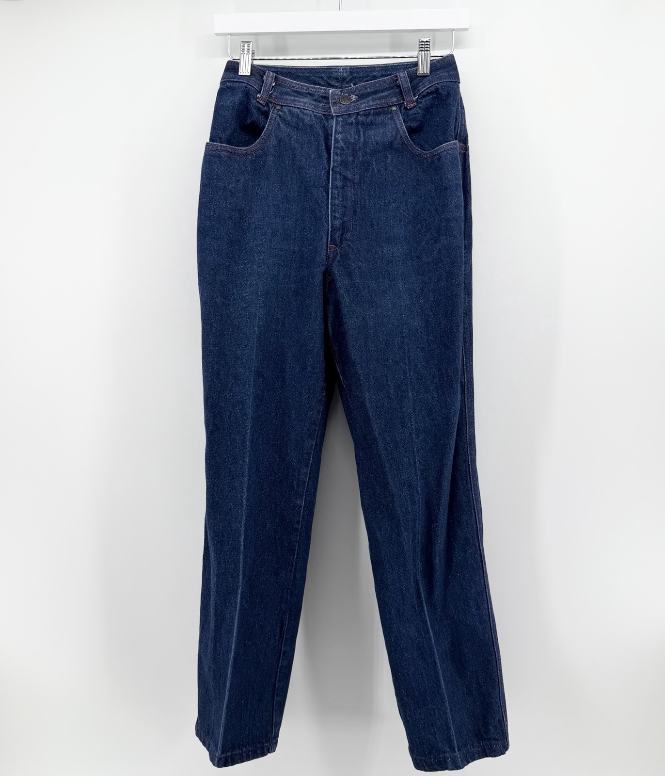 Vintage 80s Halston III 25×27.5” Modern Size 0/2 High Waisted Jeans Red Stitch