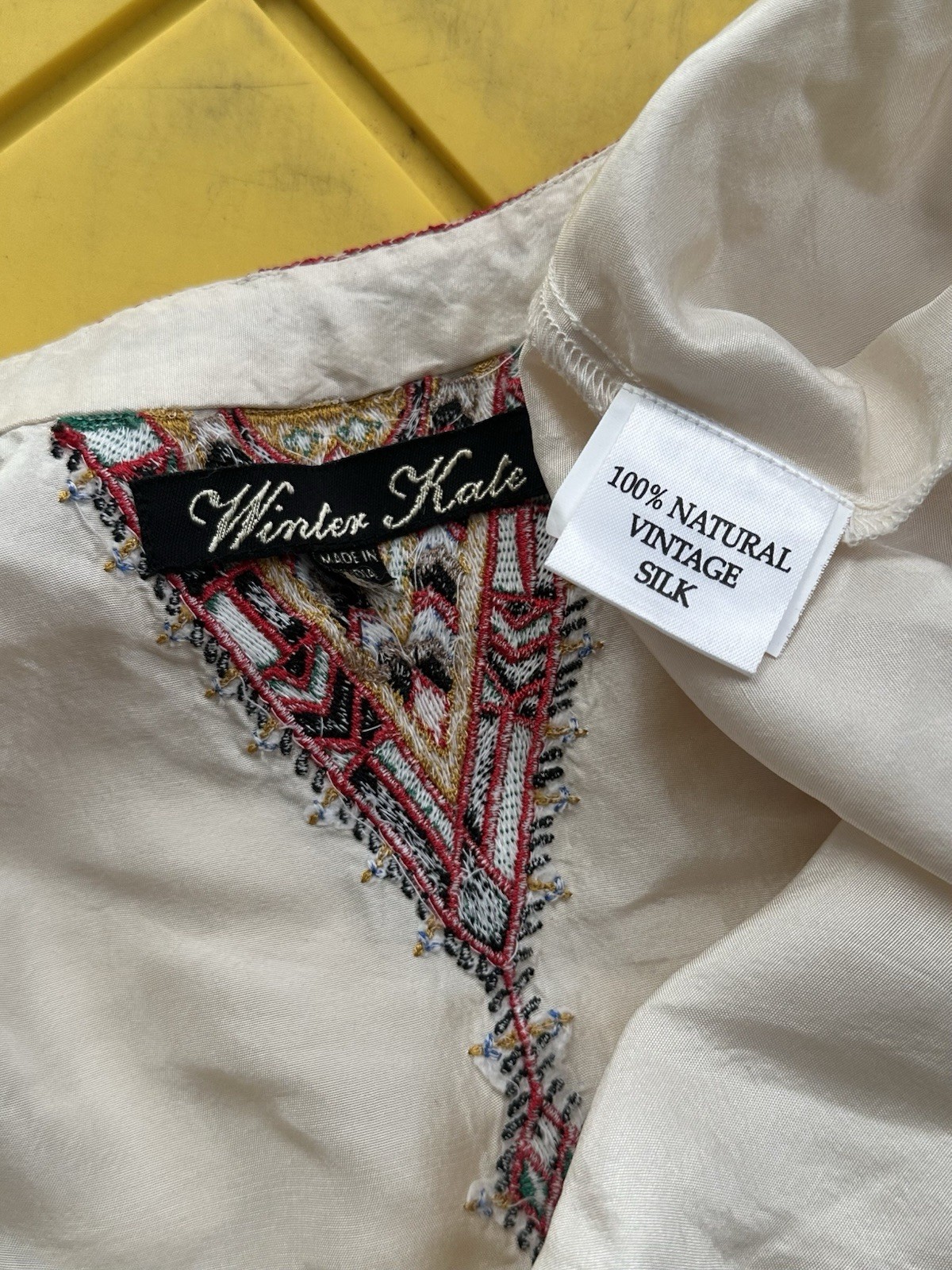 100% Vintage Silk Embroidered Boho Top Size S