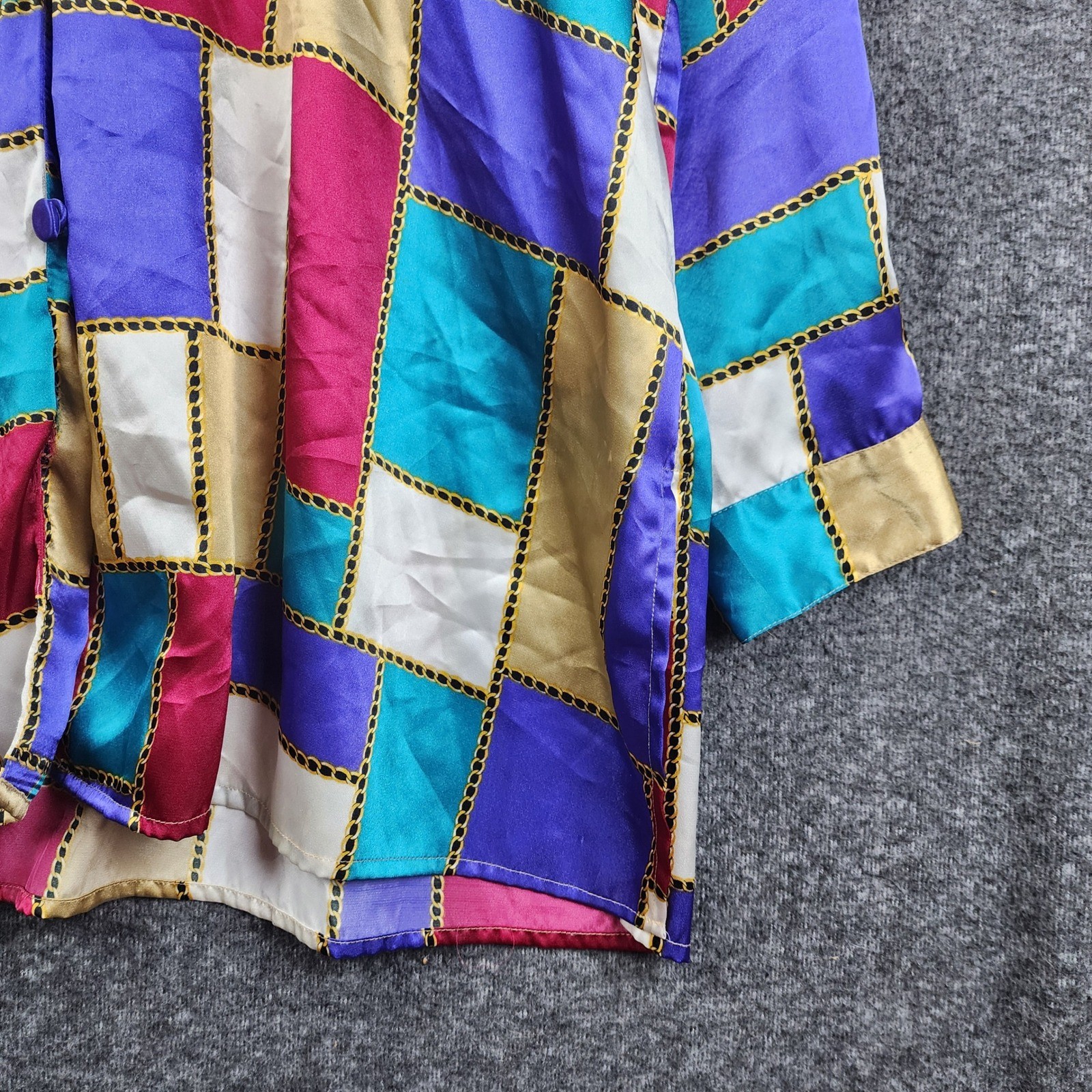 Christie & Jill Button Down Blouse Womens 2X Multicolor Chain Geometric Vintage