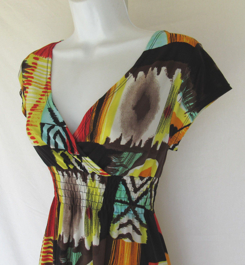 VINTAGE 1980s 90s MOD COLOR BLOCK SUN DRESS POLY SPANDEX
