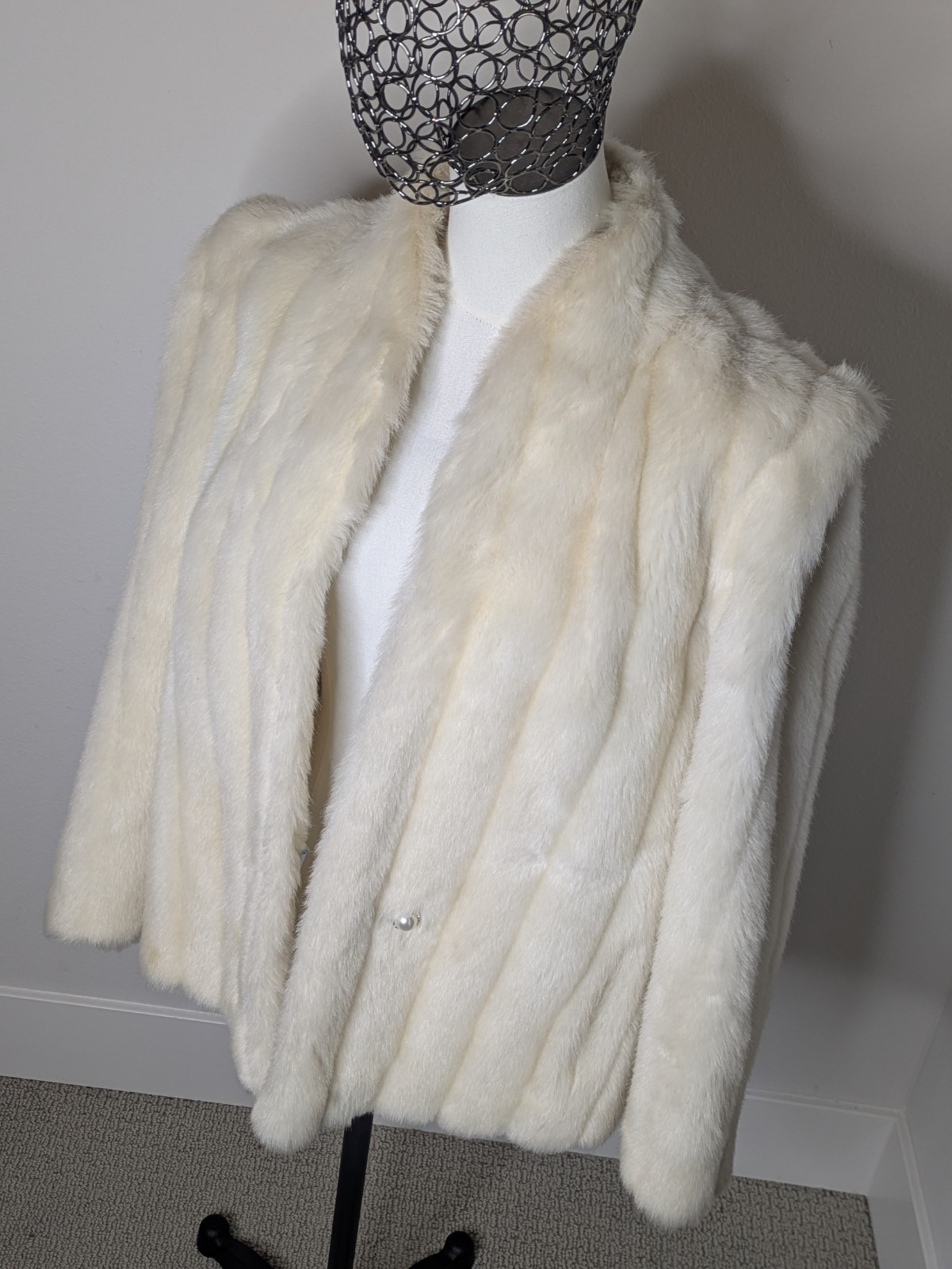 Vintage 80s Luxury Faux Fur Coat by Intrigue Glenoit White Vegan Size Small