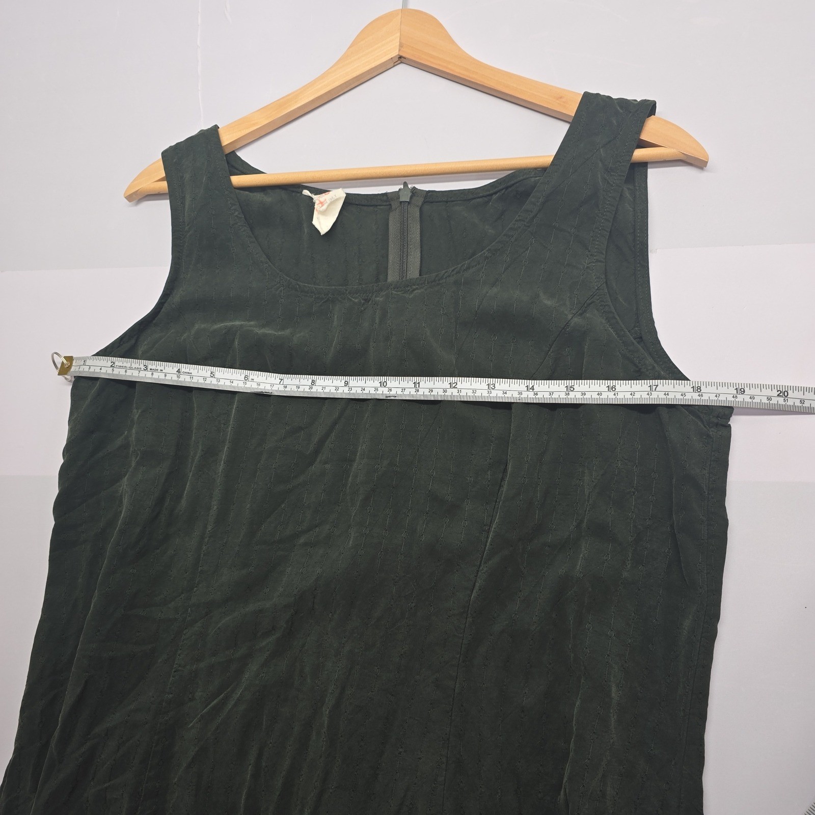 Vintage Dark Green Rayon Textured Sleeveless Maxi Dress Size 14 Made in USA