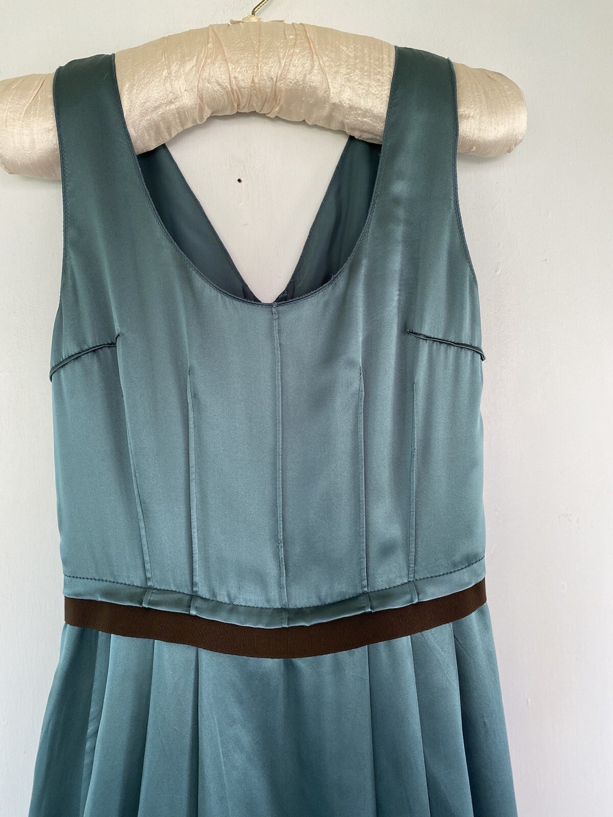 Dolce & Gabbana Vintage Teal Silk Cocktail Dress w/ Grosgrain Ribbon Sash