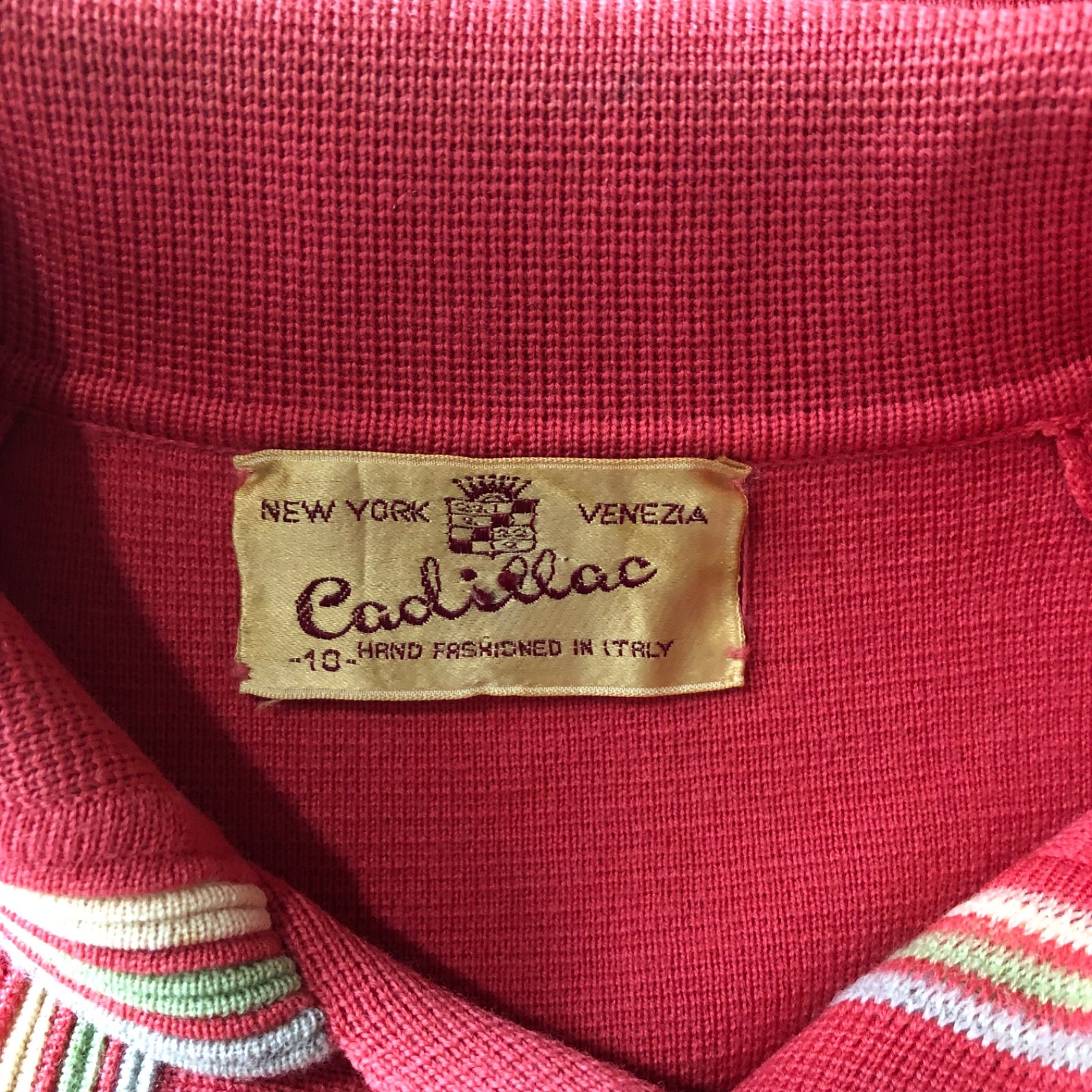 Vintage 1960s Cadillac 100% Wool Knit Coral Sweater Skirt 3 pc Set sz 10 Italy