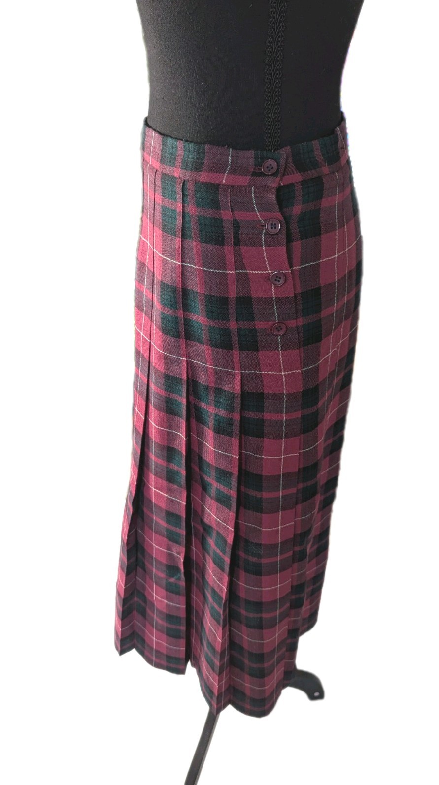 VTG Dean’s Of Scotland Women’s Red/Green Tartan Plaid Pleated Midi Skirt 28″x32″
