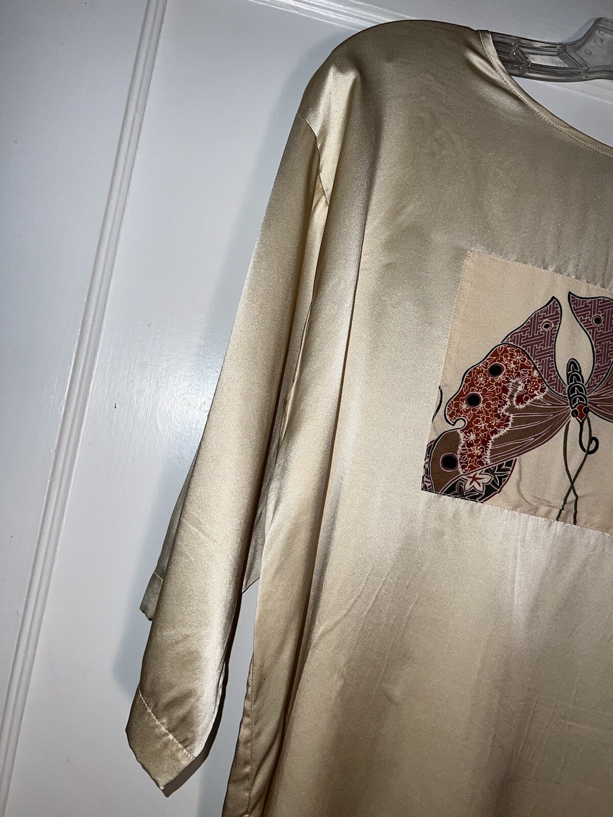 Vintage Jane Suttell made in USA Silk tunic top Ivory Moth O/S. d513