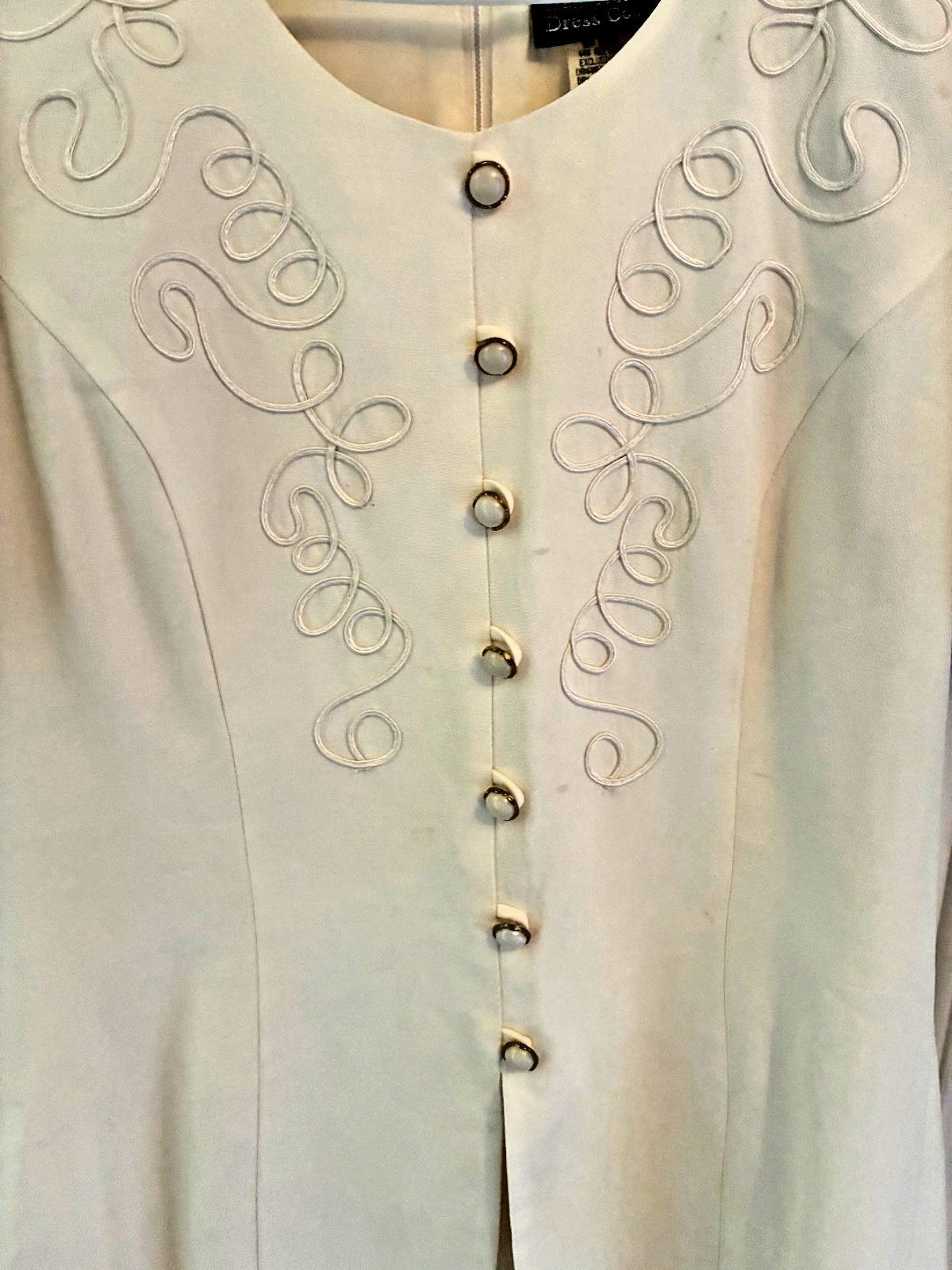 VTG Cream Dress Shoulder Pads Back Zipper Size 12 Career Cottagecore Coquette