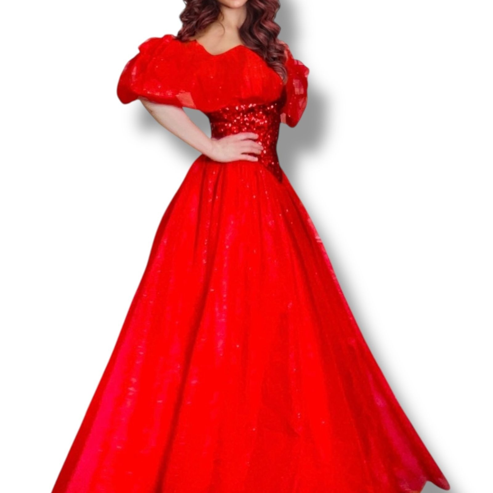 Vintage Mike Benet Red Off the Shoulder Ball Gown Style Gown Dress 8 / Small 25″