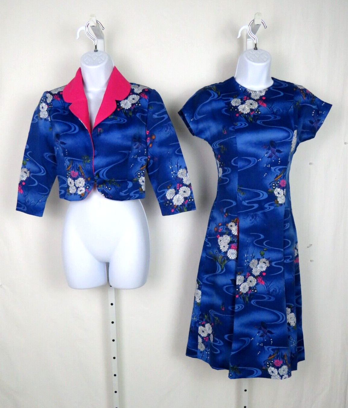 VTG 1950s 60s WALTAH CLARKE’S OF HONOLULU DRESS & CROP JACKET FLORAL POLY SILK?