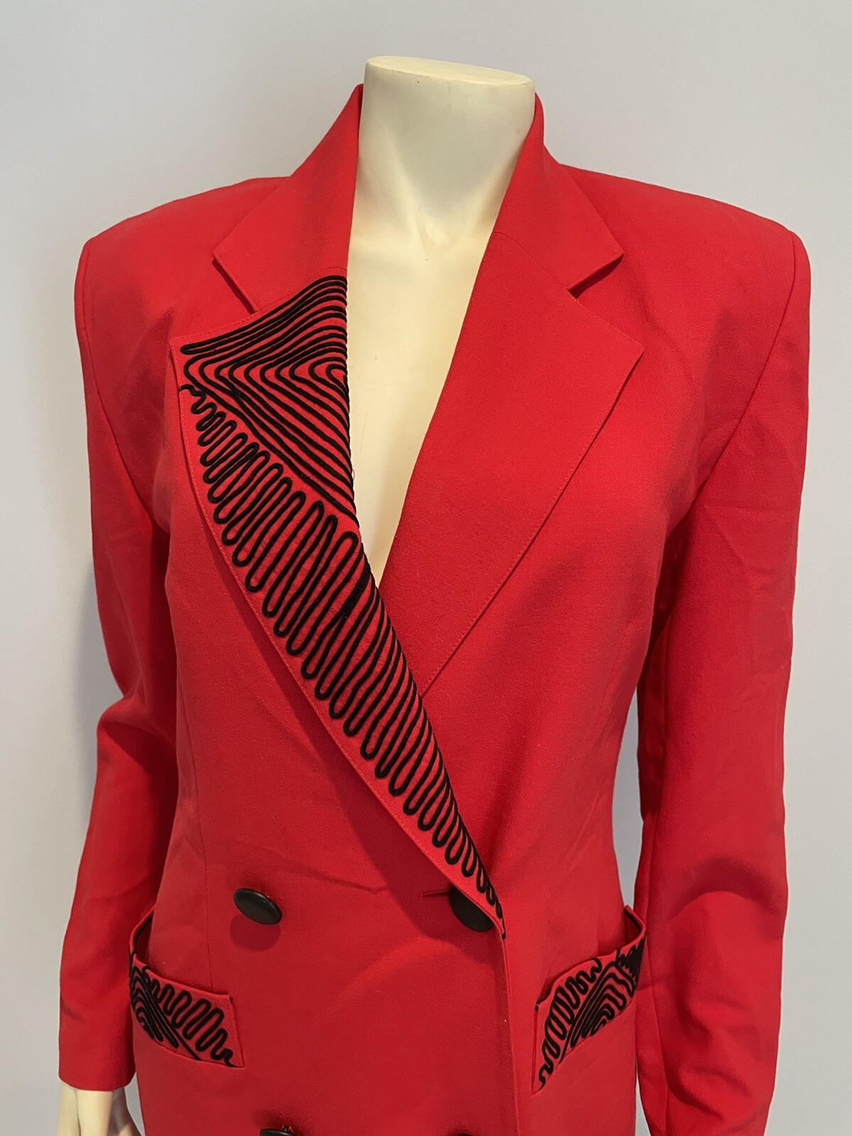 Louis Féraud 1980s Red Wool Crepe Double-Breasted Coat Dress Us6 Red Valentines