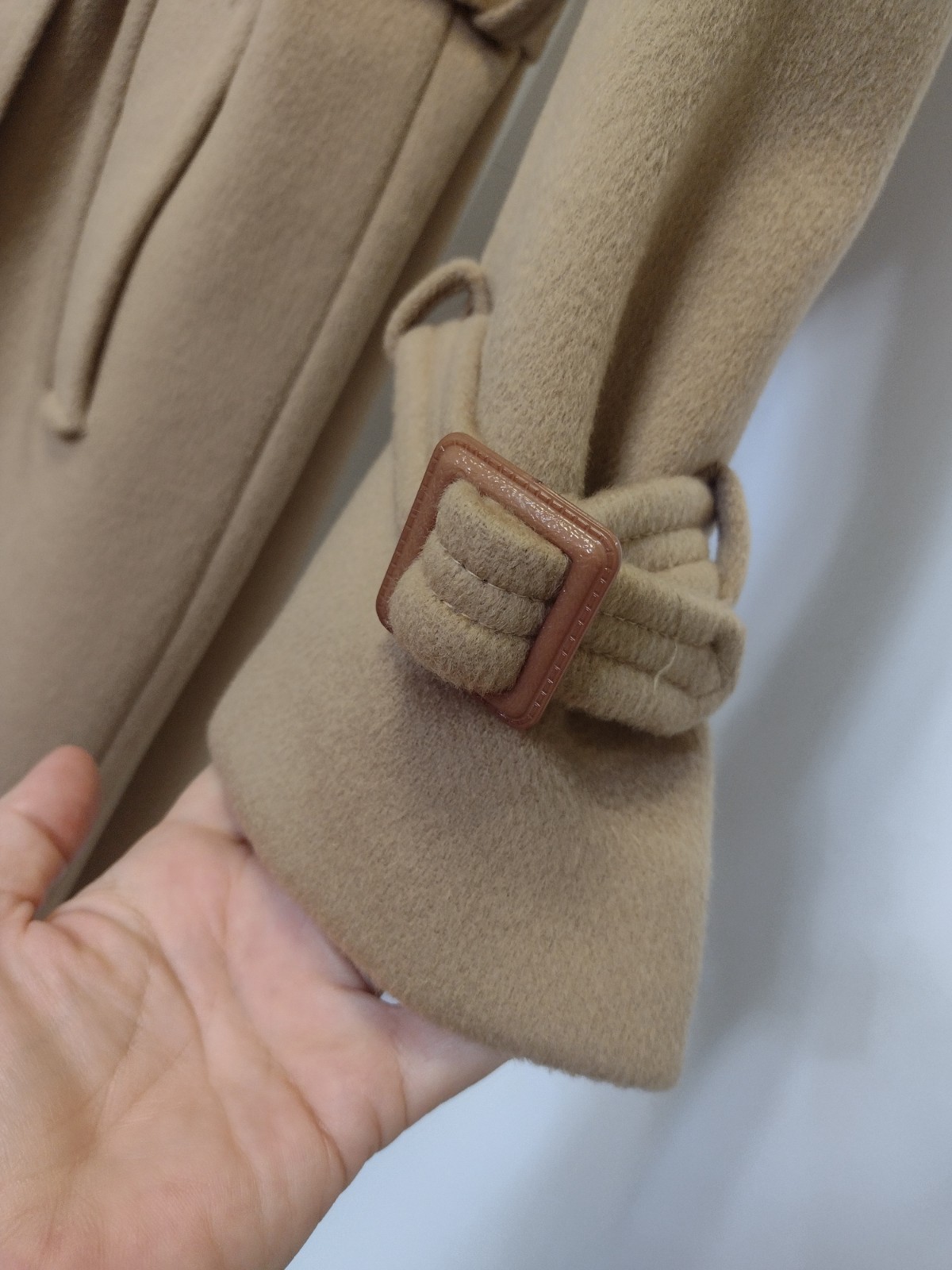 Vintage Stevens Forstmann Wool Long Coat Camel Belted USA ILGWU Quiet Luxury L