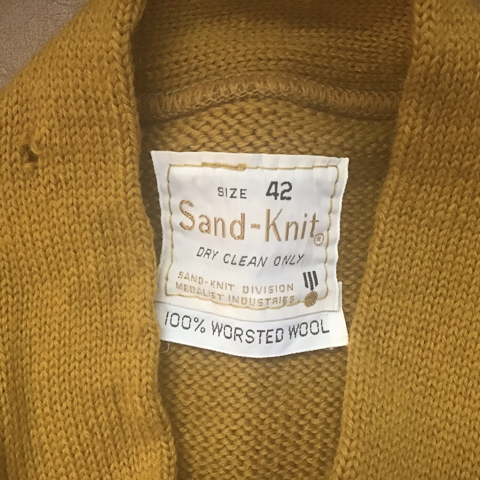 Vintage Letterman Sand-Knit Wool Varsity Sweater Mustard Yellow Size 42