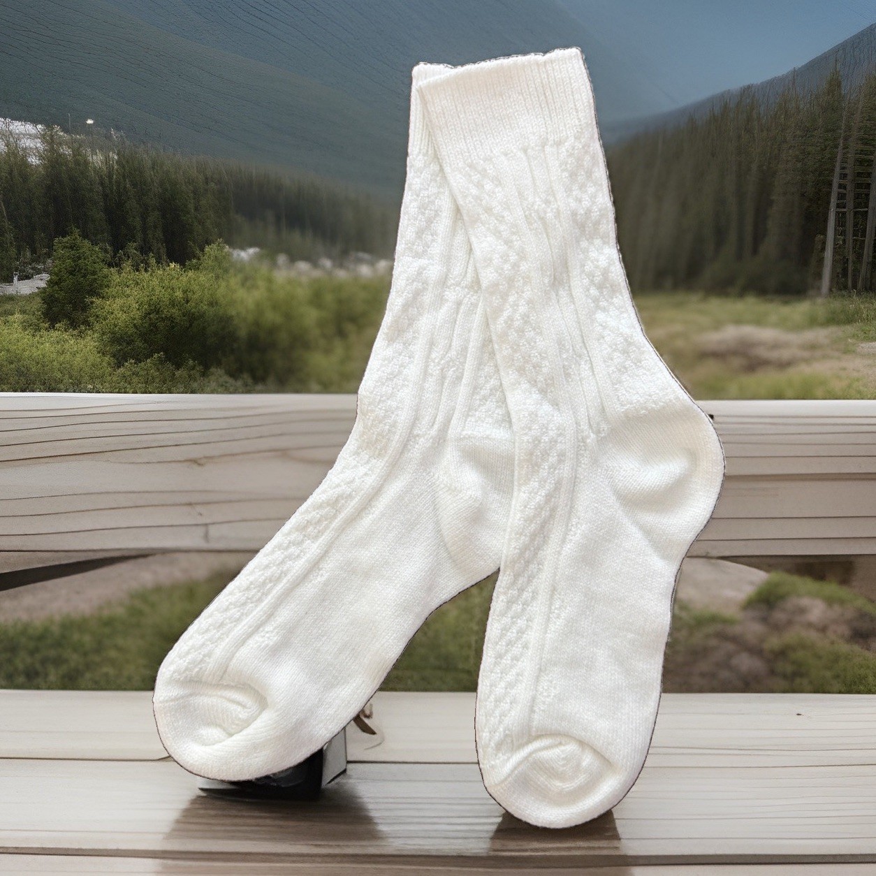 VTG Socks 80s Cable Knit White NOS 7-9 13″ USA Crew School Girls Classic 90s