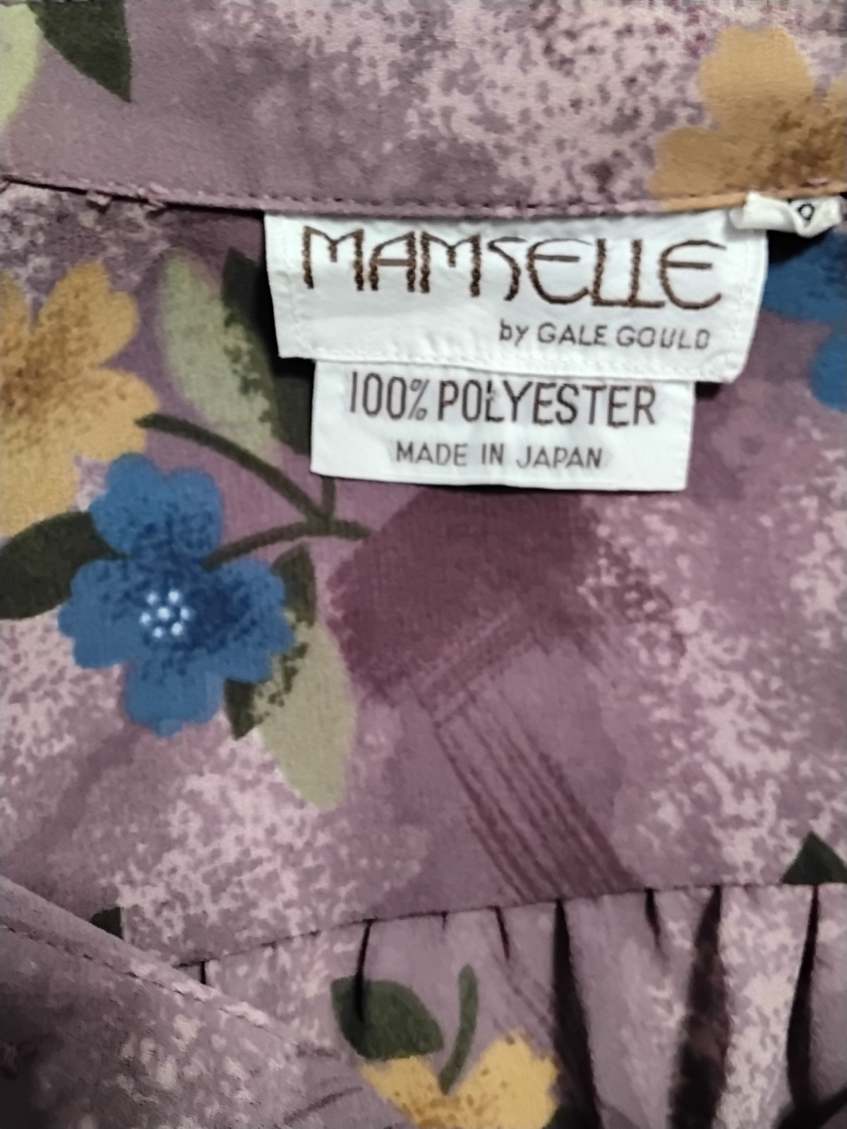 Vintage 80’s Semi Sheer Blouse Purple Mauve Florals Mamselle Sz 7/8 Long Sleeves