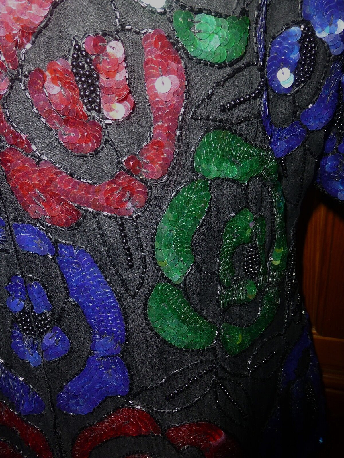 Vtg 80s SEQUIN Beads Embroidered SILK Floral Evening Party Top Blouse XL