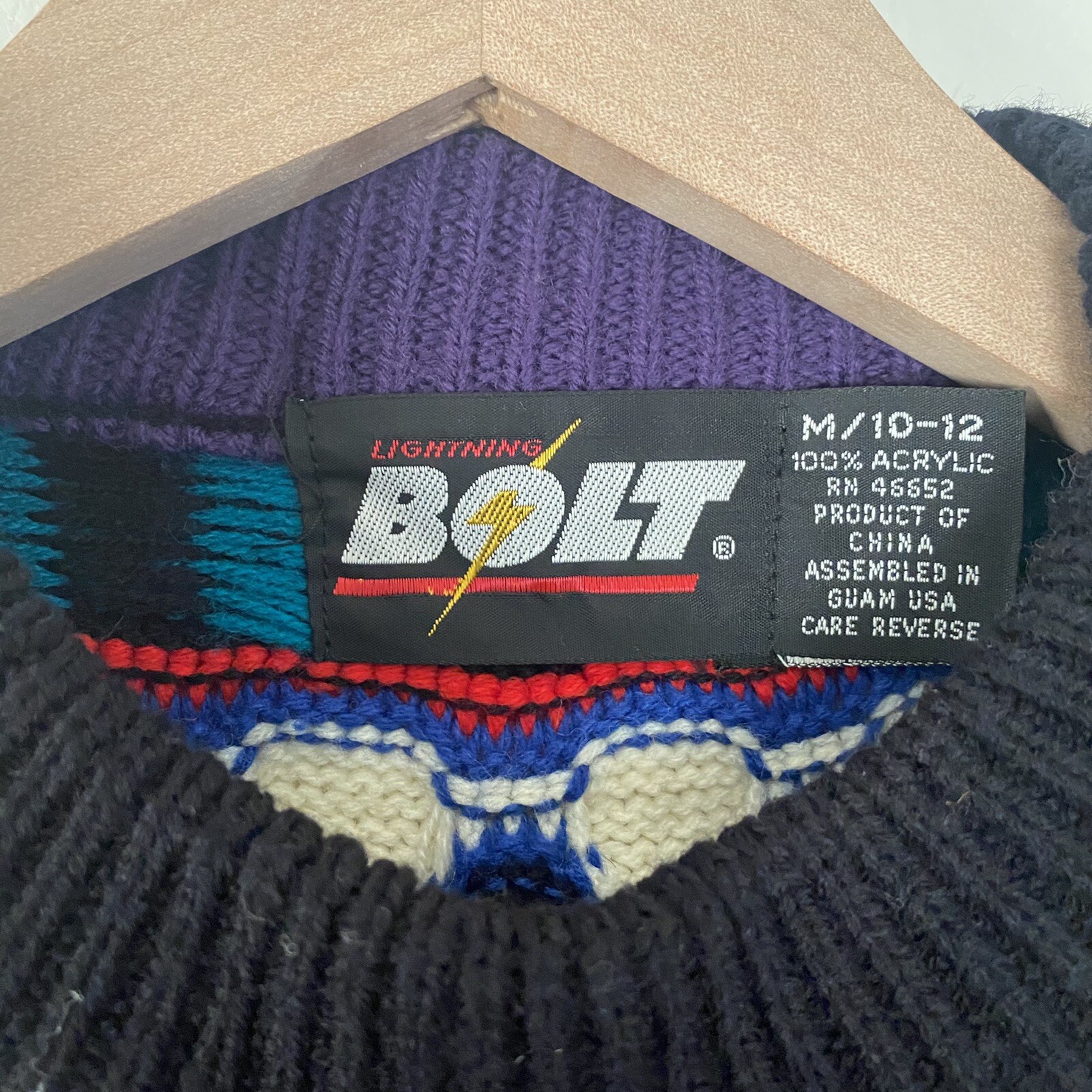 Vtg 80s 90s Bolt Sweater Colorful Chunky Knit Geometric Stripes Juniors Sz XS