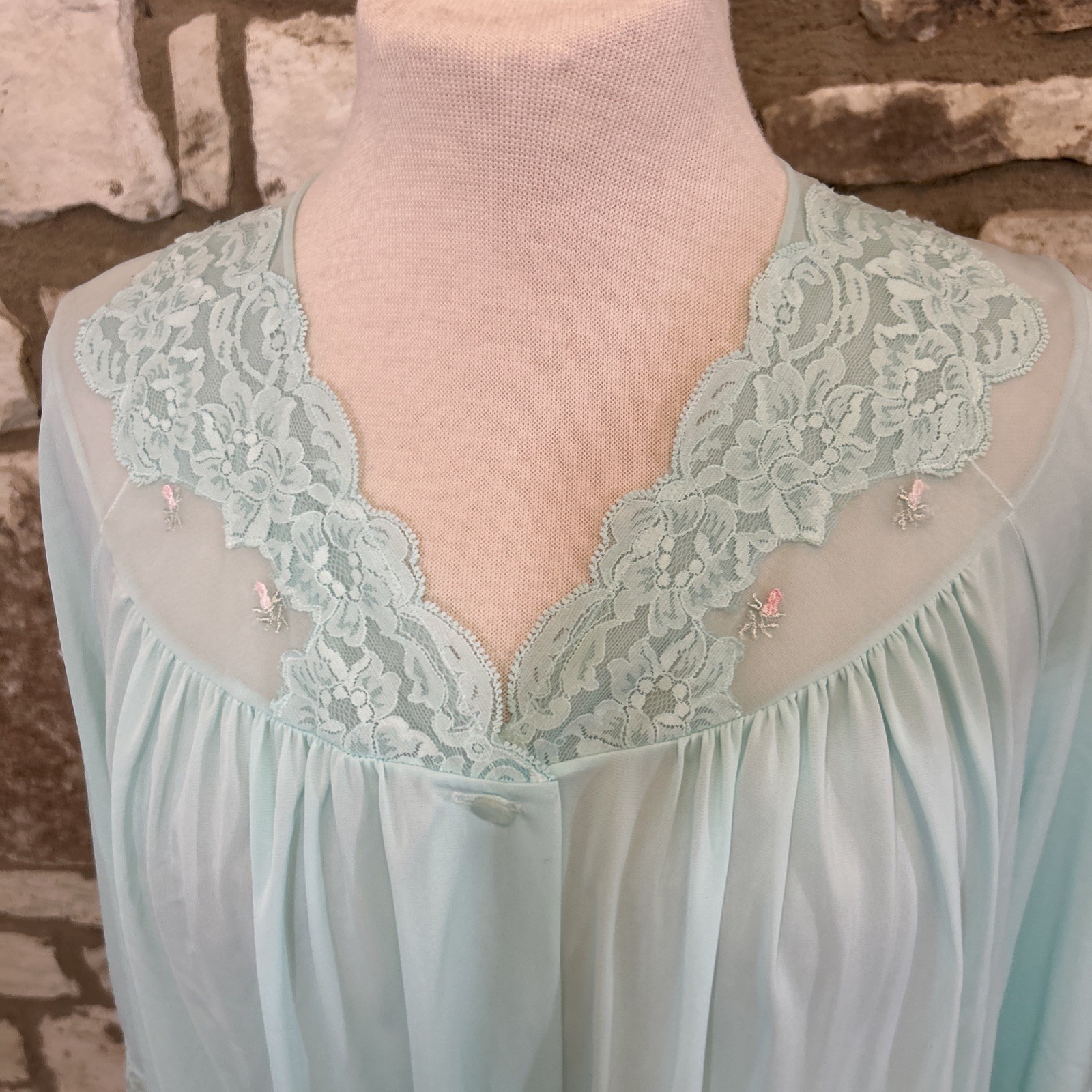 Vintage Shadowline Nightgown Nylon Silky Soft Blue S-M-L- XL Short Sleeved
