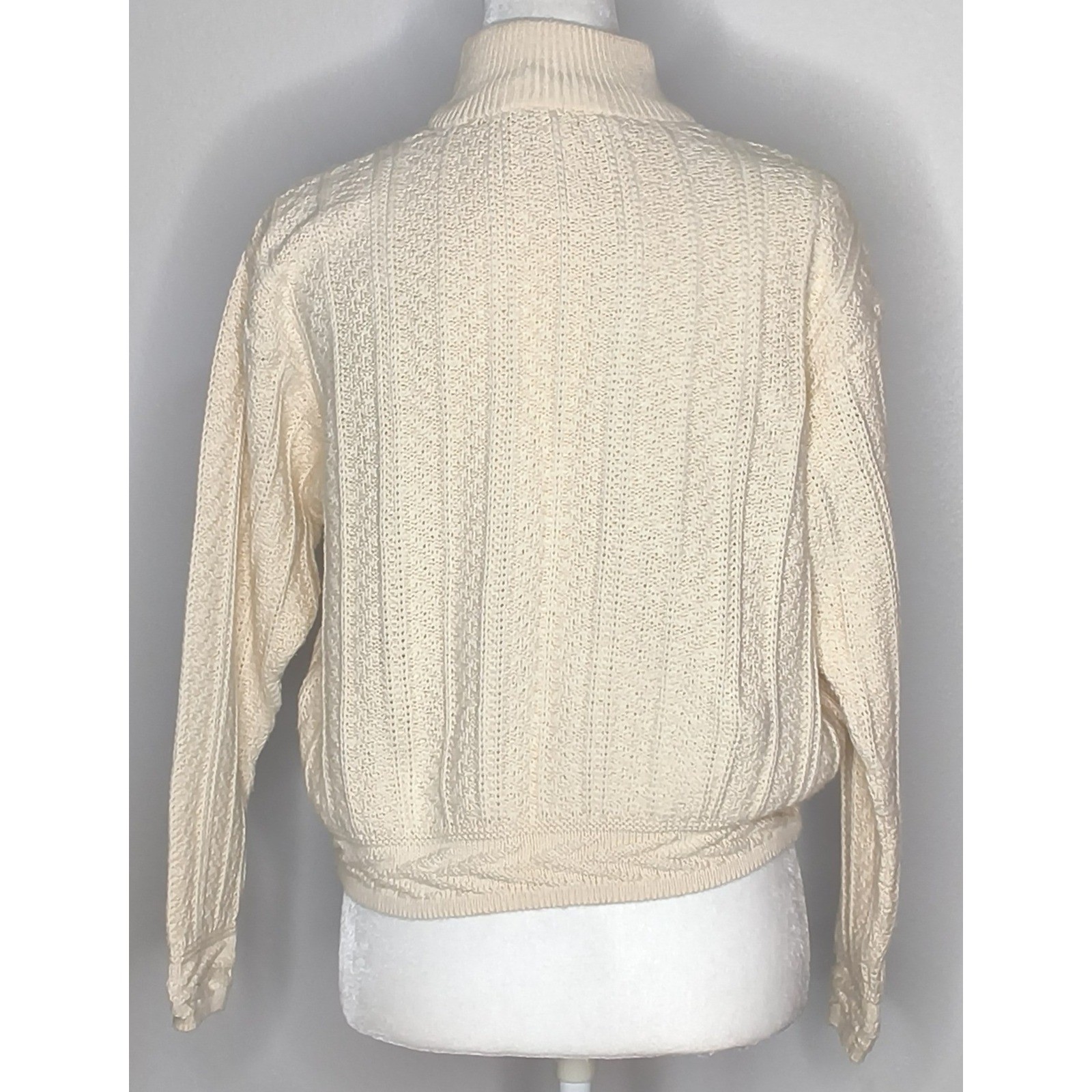 Cropped Fisherman Sweater Women Small Cream Vintage Soft Cable Mock Neck