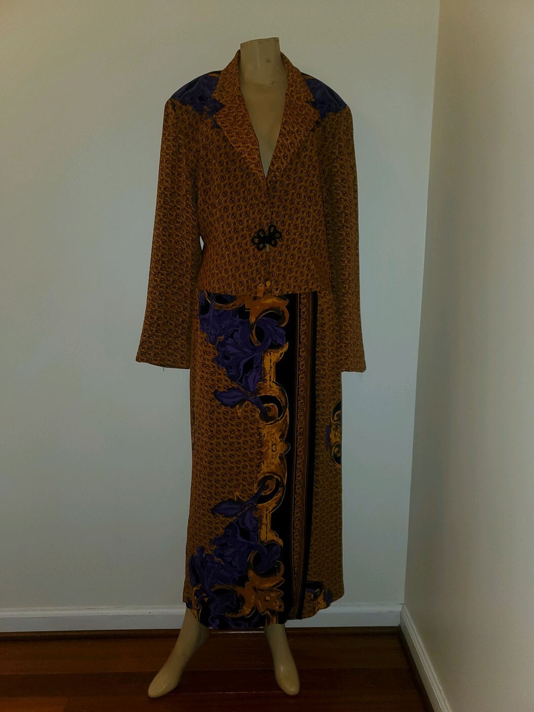 NWT Vintage 80s $108 RV Cappagallo Gold/Purple Floral Jacket Maxi Skirt Suit M/L