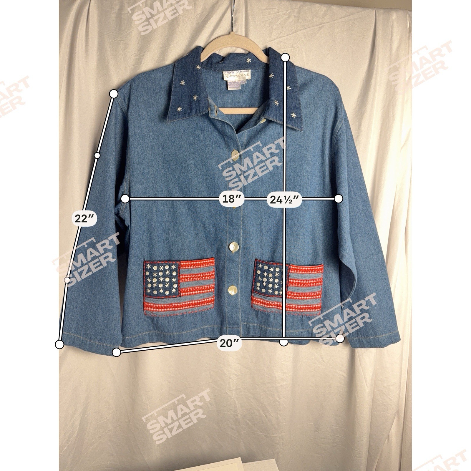 VTG Casey Coleman Denim Jacket American Flag Patchwork Patriotic USA Western