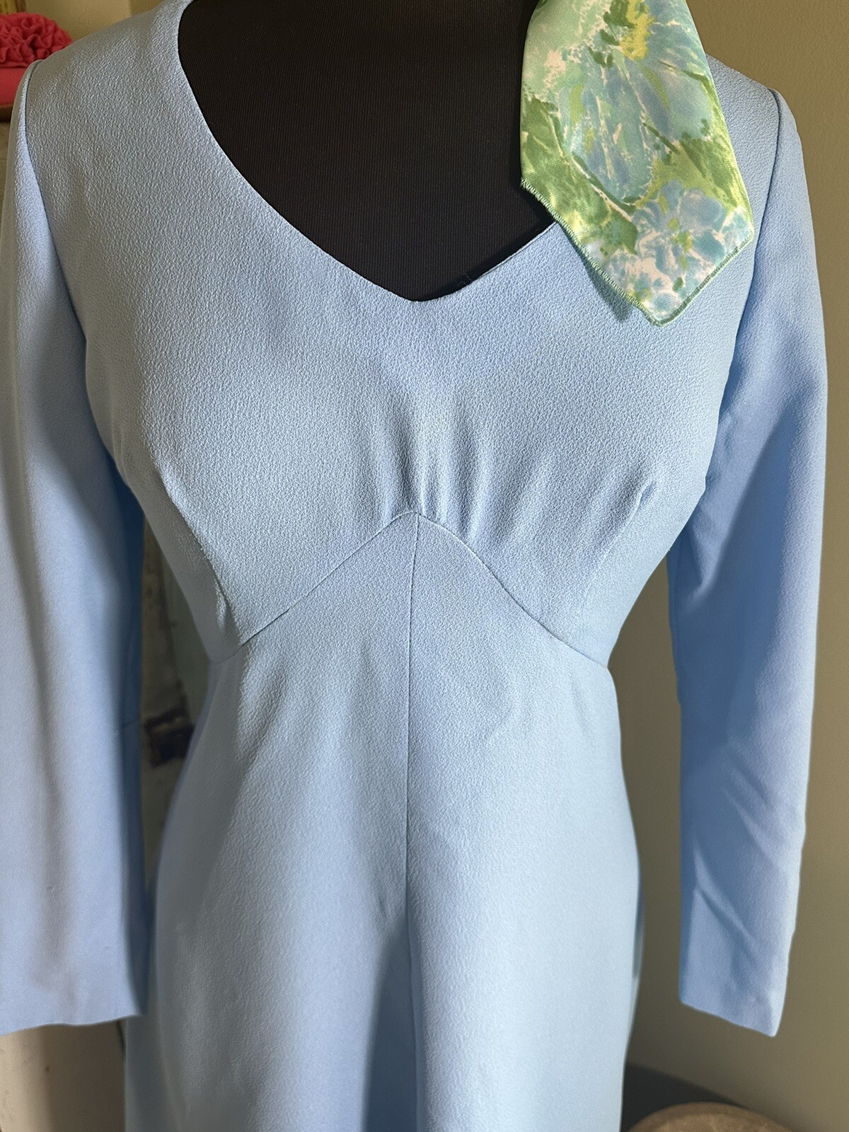 Vintage 1960’s Aqua Maxi Dress Empire Waist A-Line Hostess 30in Waist 45 Bust