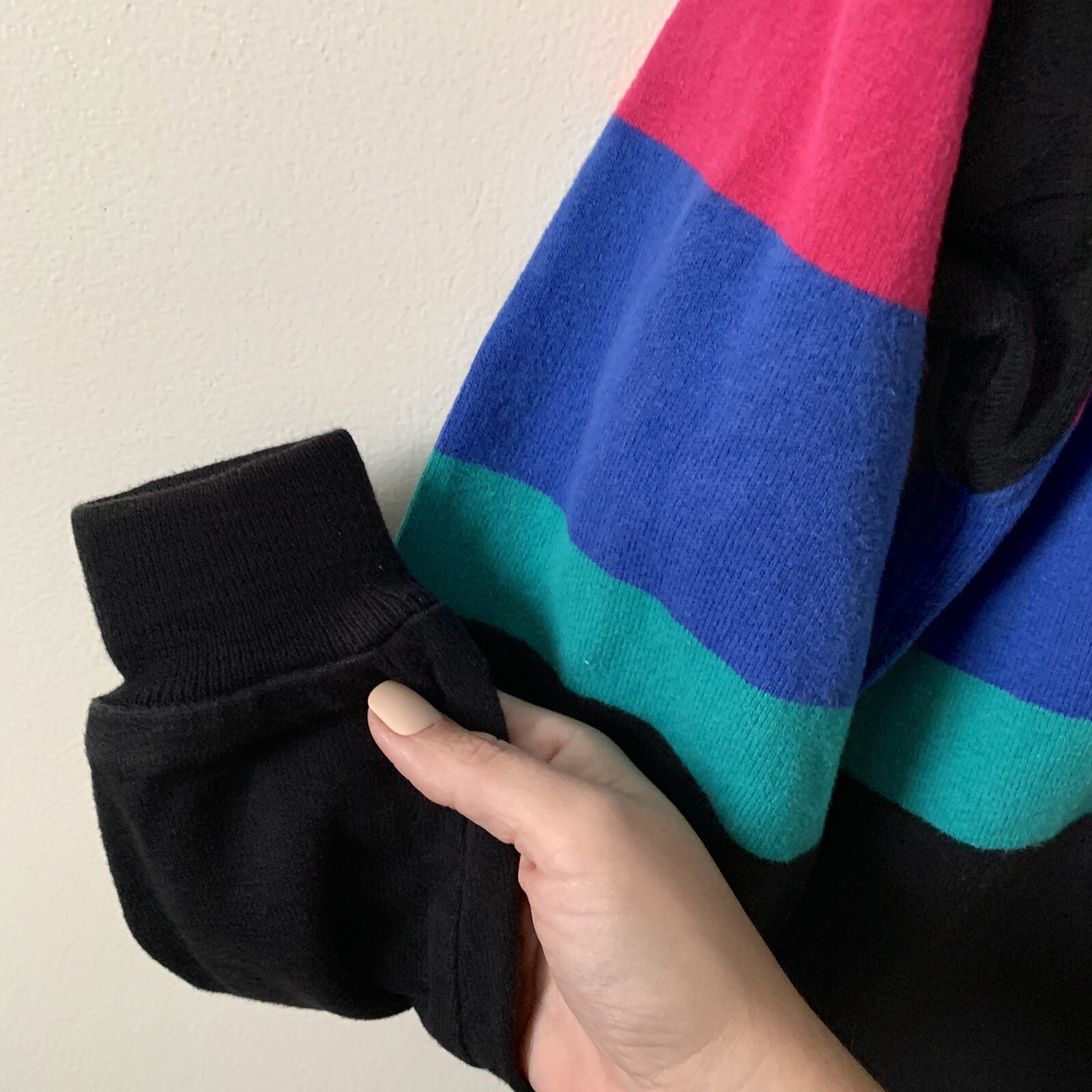 Vintage LL Bean Mulitcolor Striped Sweater Black Turtleneck Y2K 90s Medium