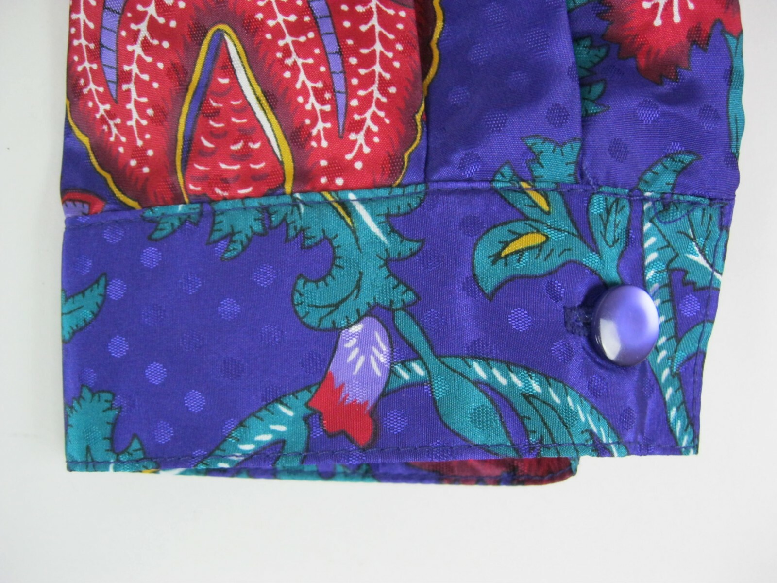 Pykettes Vintage Blouse Size 14 Purple Red Green Long Sleeve Hidden Button Front