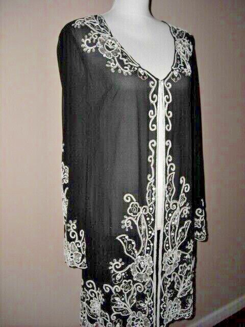 Vintage NWT Sheer Black White Beaded Long Open Top Size 4 Together (Spiegel)