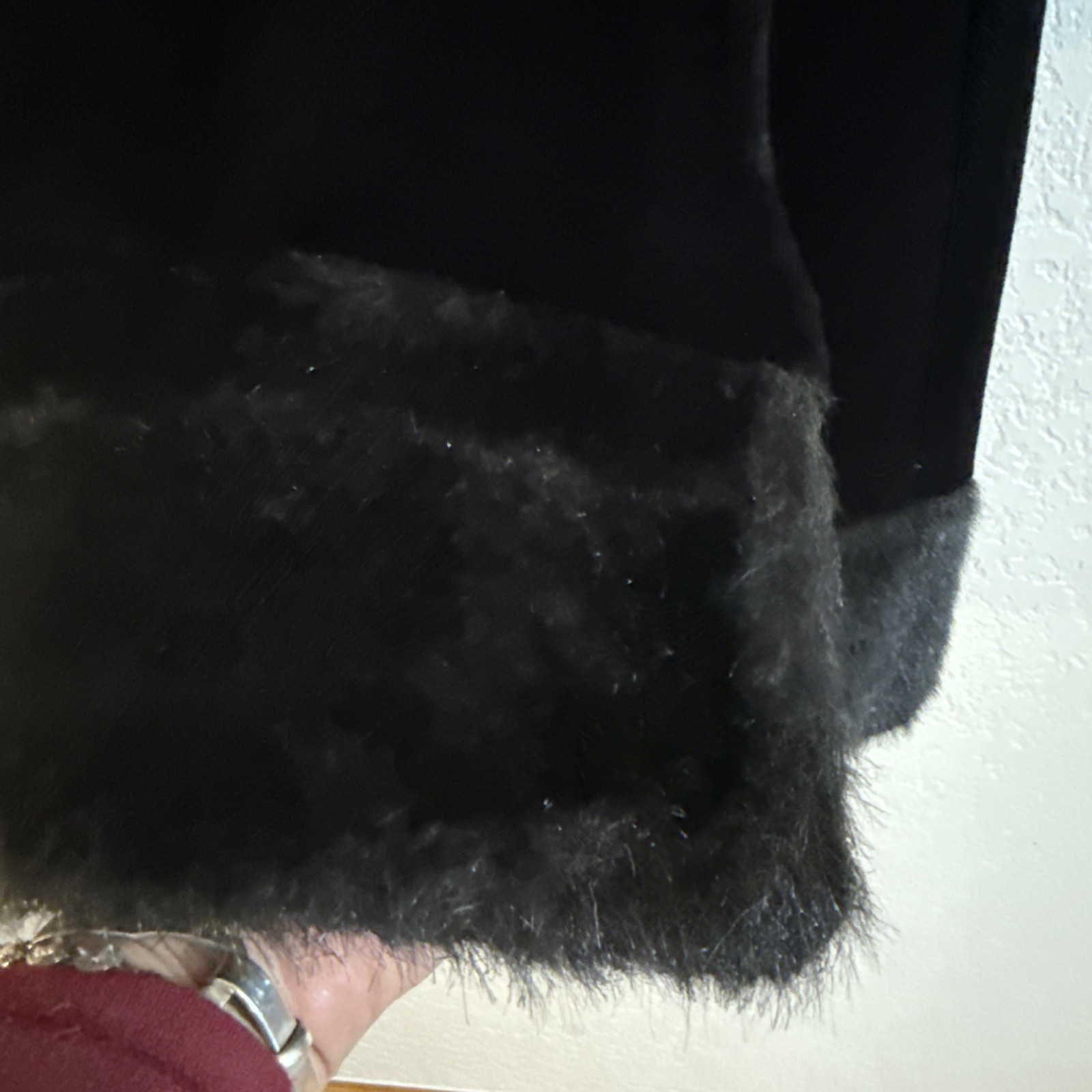 Vintage 1960s–70s Rogers Gallery Ltd Black Velvet Coat Faux Fur Trim Union Made