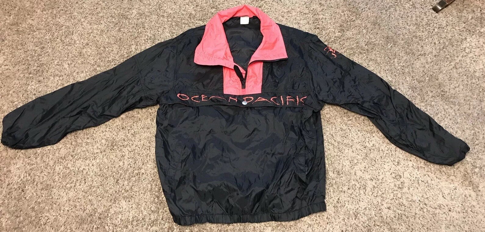Vintage 1980’s OP Ocean Pacific Hot Pink / Black Pullover Windbreaker, Sz. Large