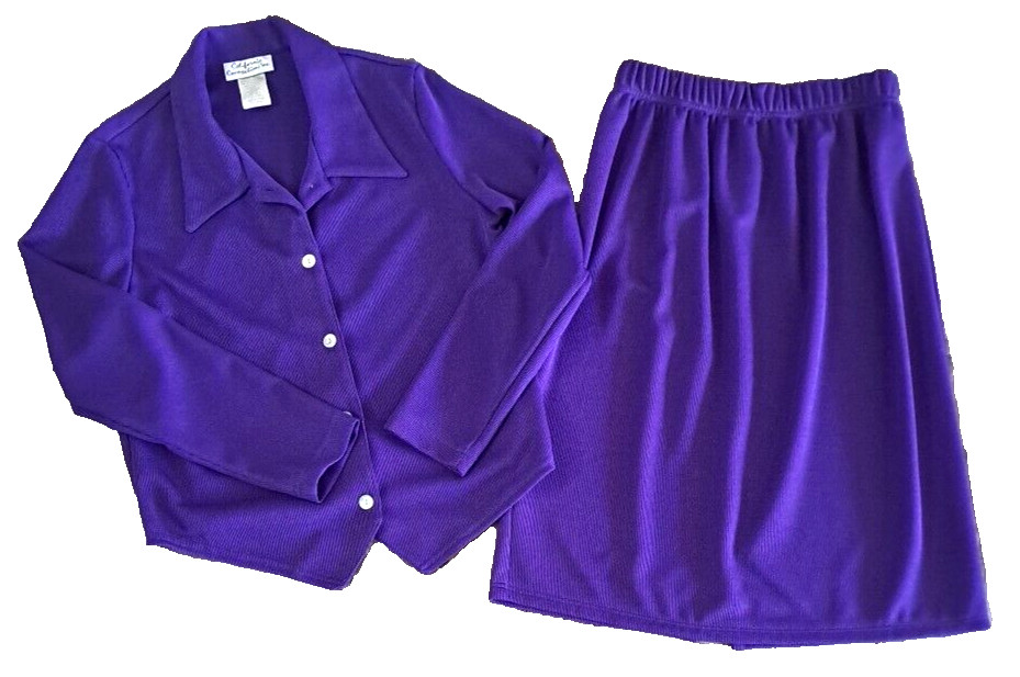 Vintage Womens California Connection Skirt Set Purple Long Sleeve Knee Length S
