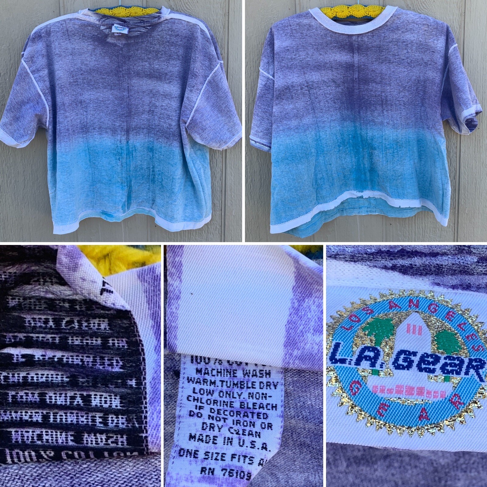 Vintage LA Gear Crop Top Half Shirt All Over Print T-Shirt 80s 1980s Made In USA