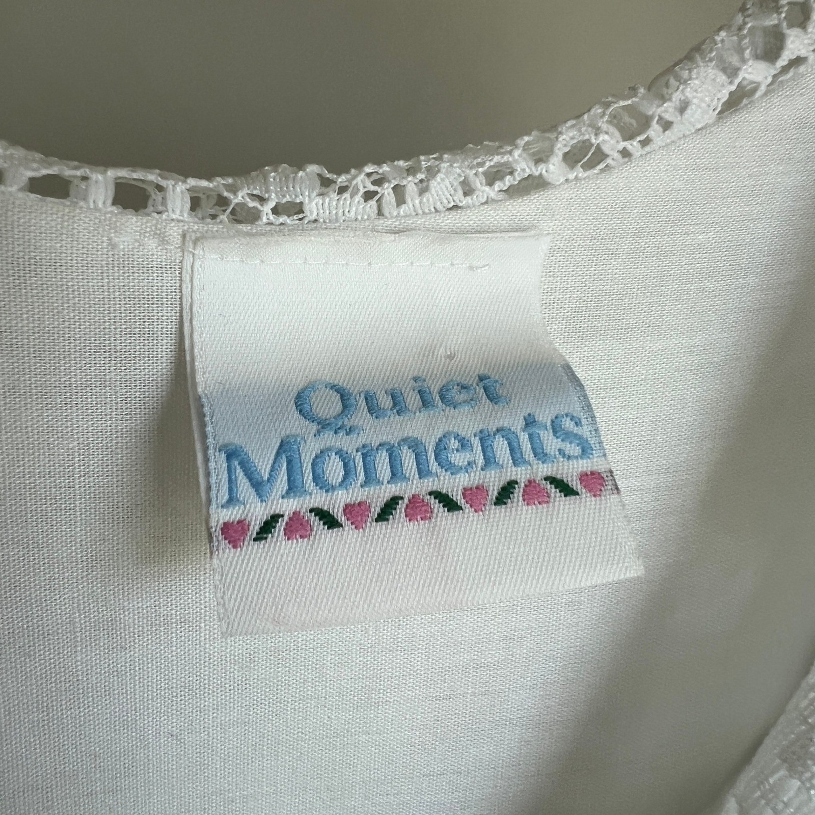 Vintage Cotton Blend Nightgown Medium White Lace Button Front Cottagecore Dress