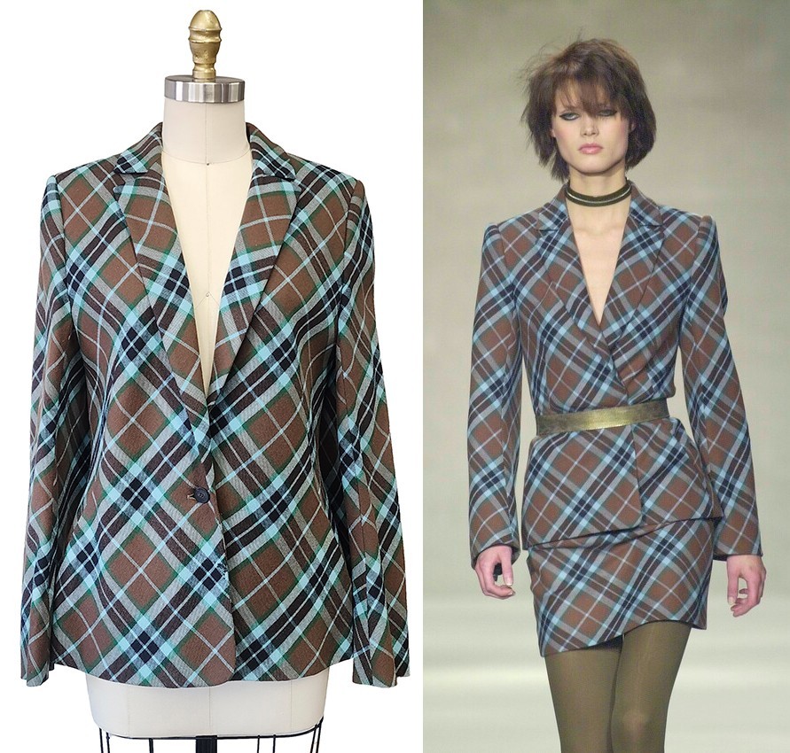 VTG Alexander McQueen for Givenchy FW 2000 Wool Tartan Plaid Runway Jacket