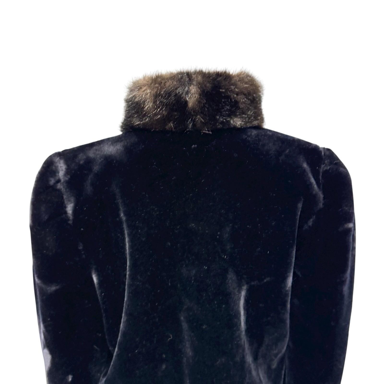 Vintage Milady Shop women’s coat black faux fur open front USA Made size S