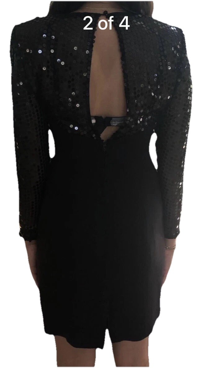 1990’s Karen Lucas For Niki Sequined & Crepe Party Black Dress Size 8