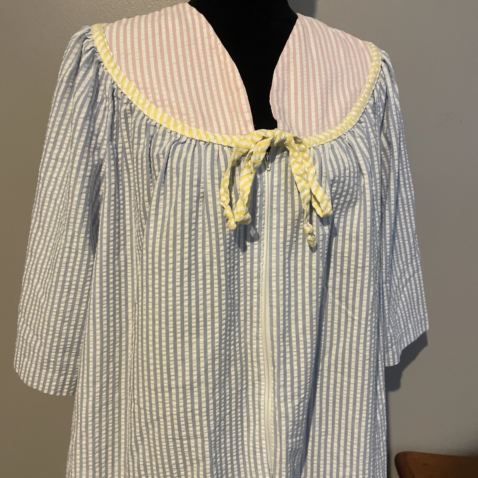Vintage Womens Nightgown House Dress Pastel Stripes No Tags Size Large See Desc