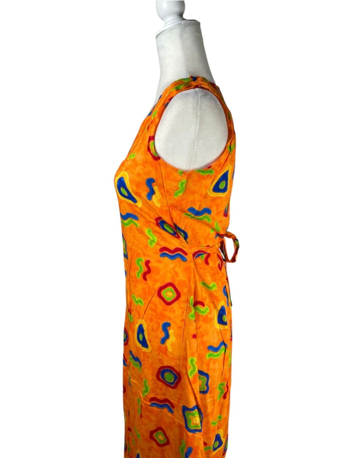 VTG 90s Groovy Rayon Maxi Dress Psychedelic Boho Sun Dress Sz S