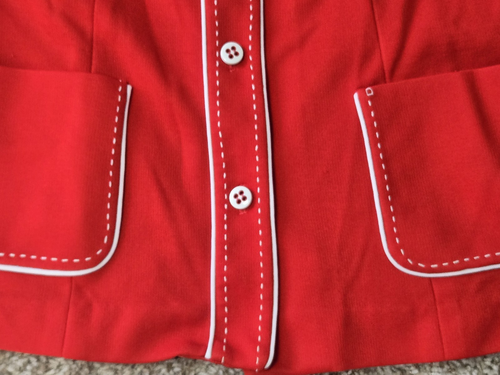 Vintage 60s 70s Retro Mod Hippie Shirt Blouse Top Small Granny Red Stitching