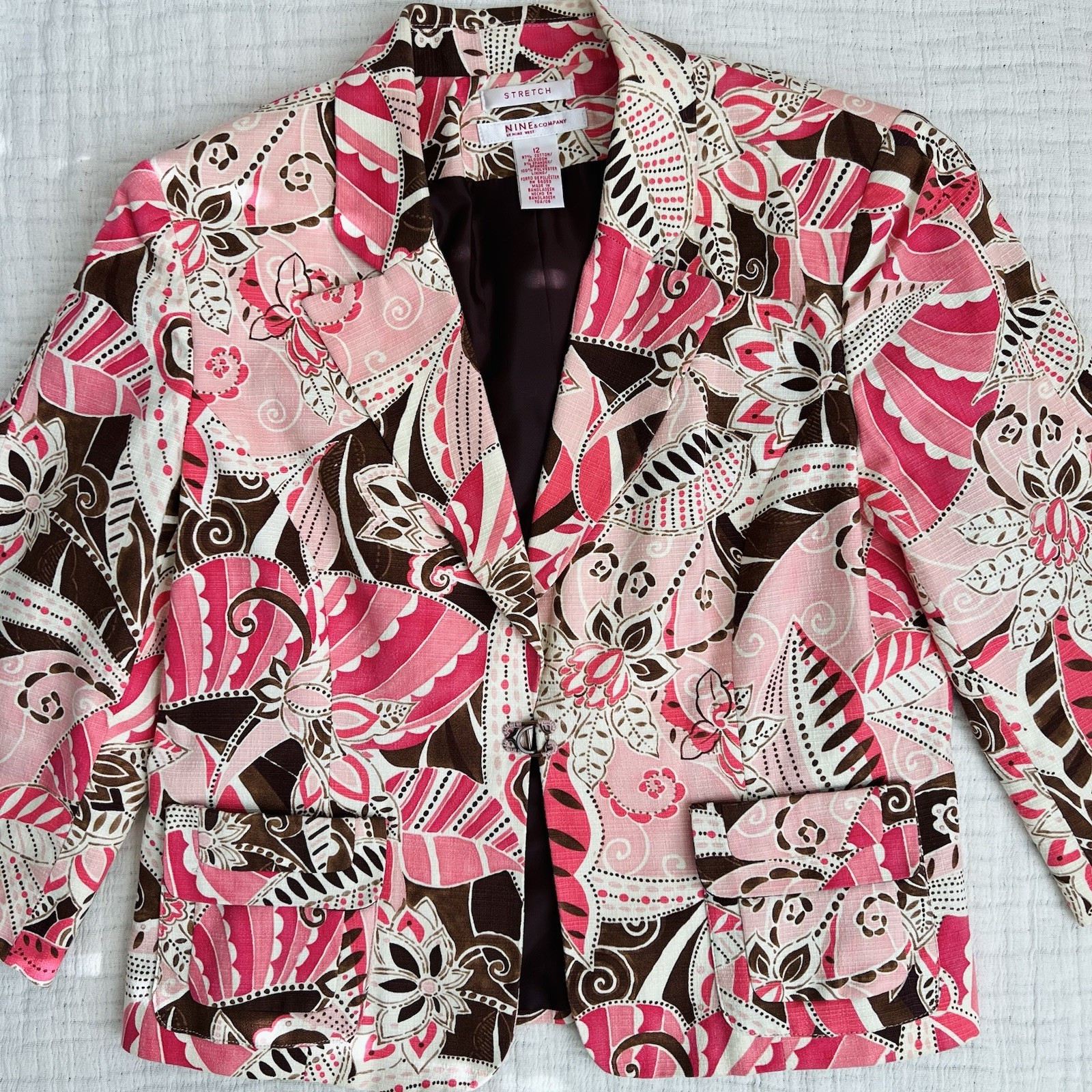 Nine West Vintage Blazer Womens Sz 12 1990s Cotton Cropped Floral Bolero Jacket