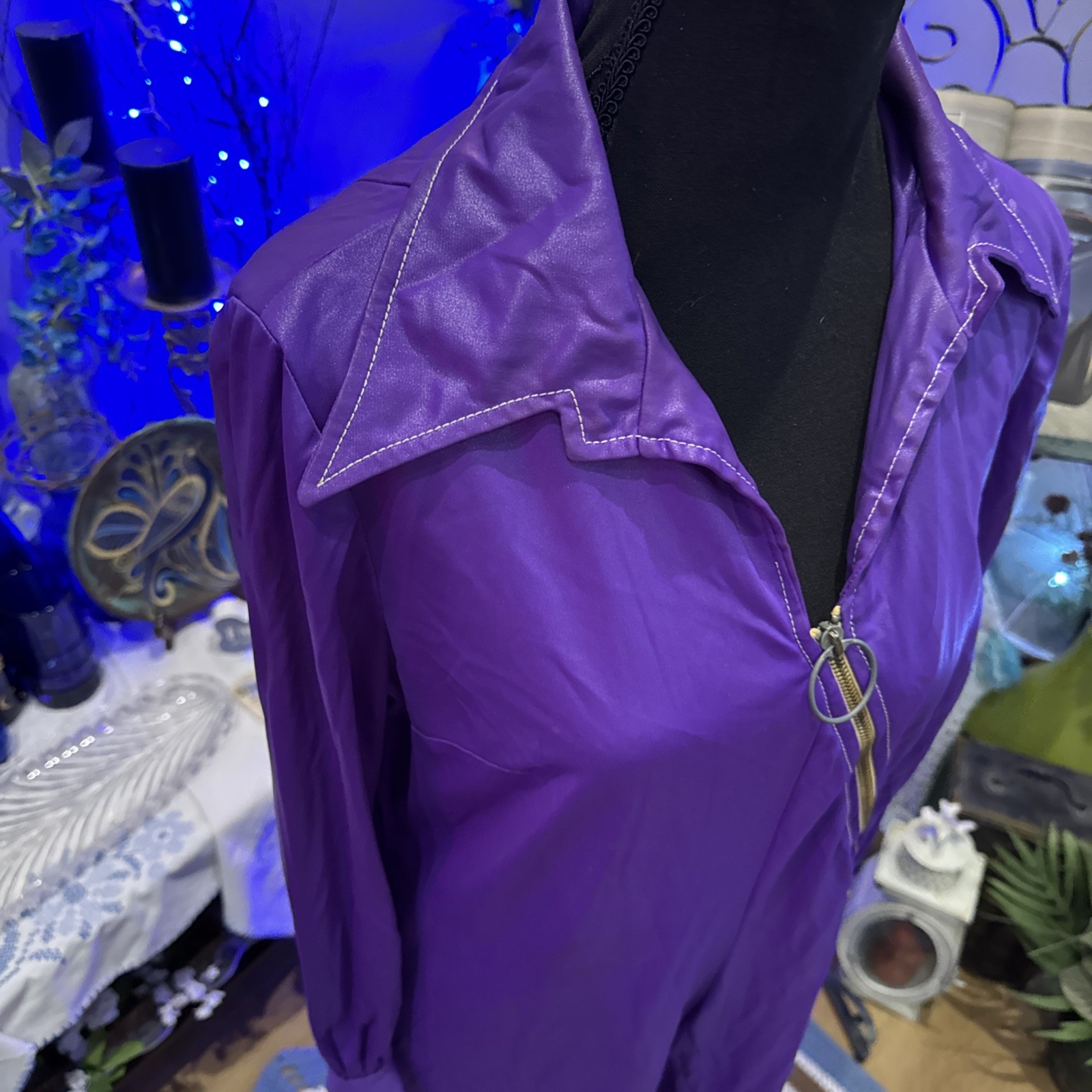 Eve Le Coq Vintage Disco Pantsuit Jumpsuit Shiny Purple Wide Leg 60s 70s UNIQUE
