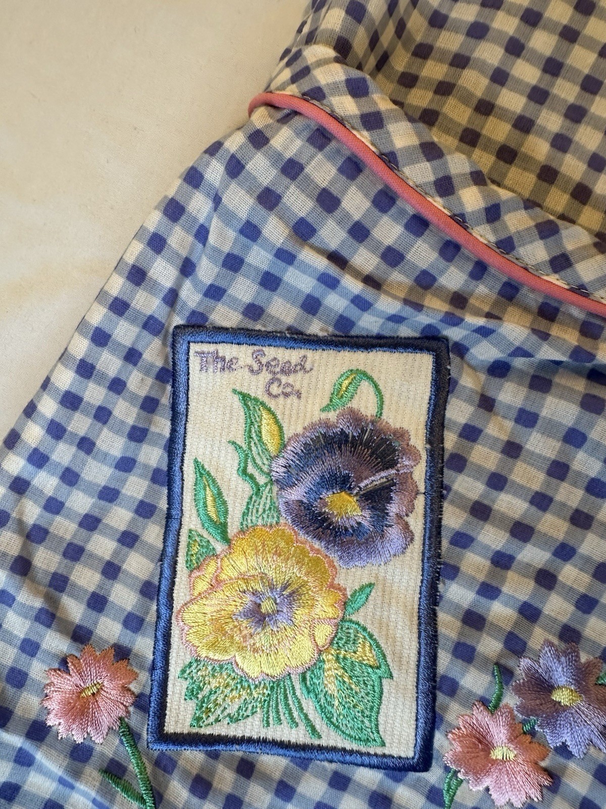 Vintage Crowntuft Housecoat Robe Dress Plaid Blue Full Zip Floral L Cottagecore