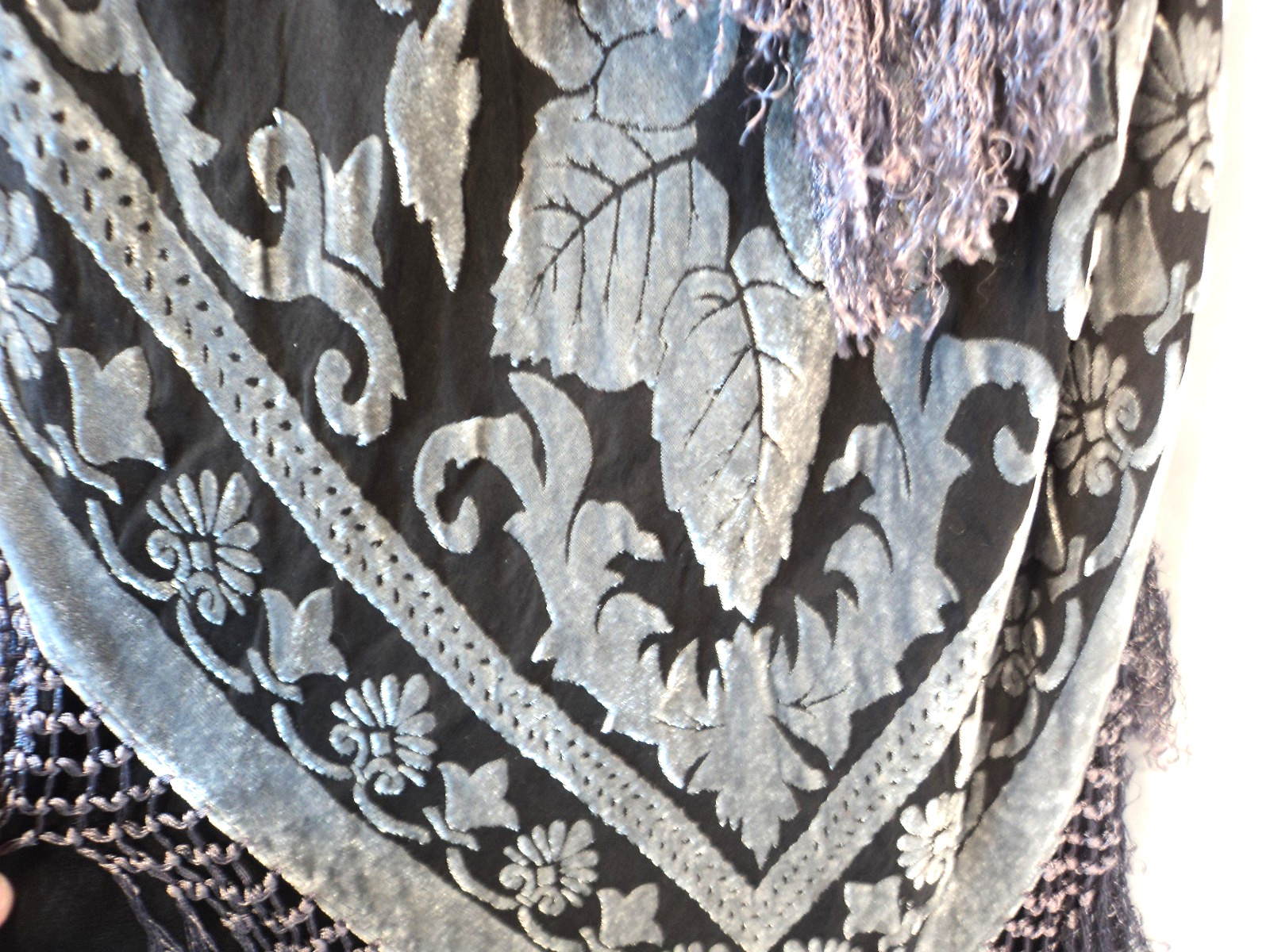 Vintage Aris A Y2K Silk Blend Burnout Velvet Fringe Maxi Dress Sz L