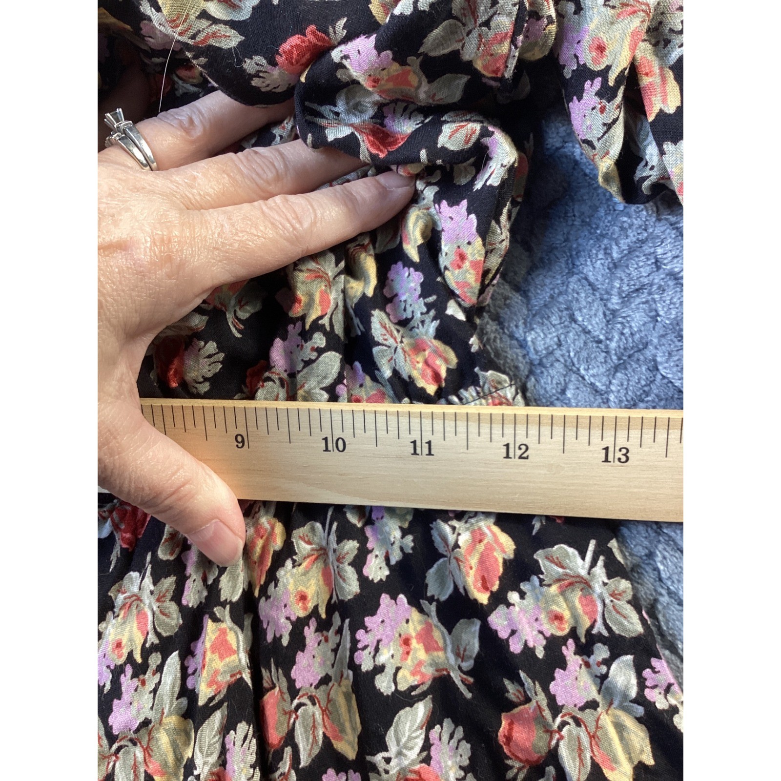 Vintage Leslie Fay Floral Midi Dress Black Long Sleeve 90s USA Made Size 8