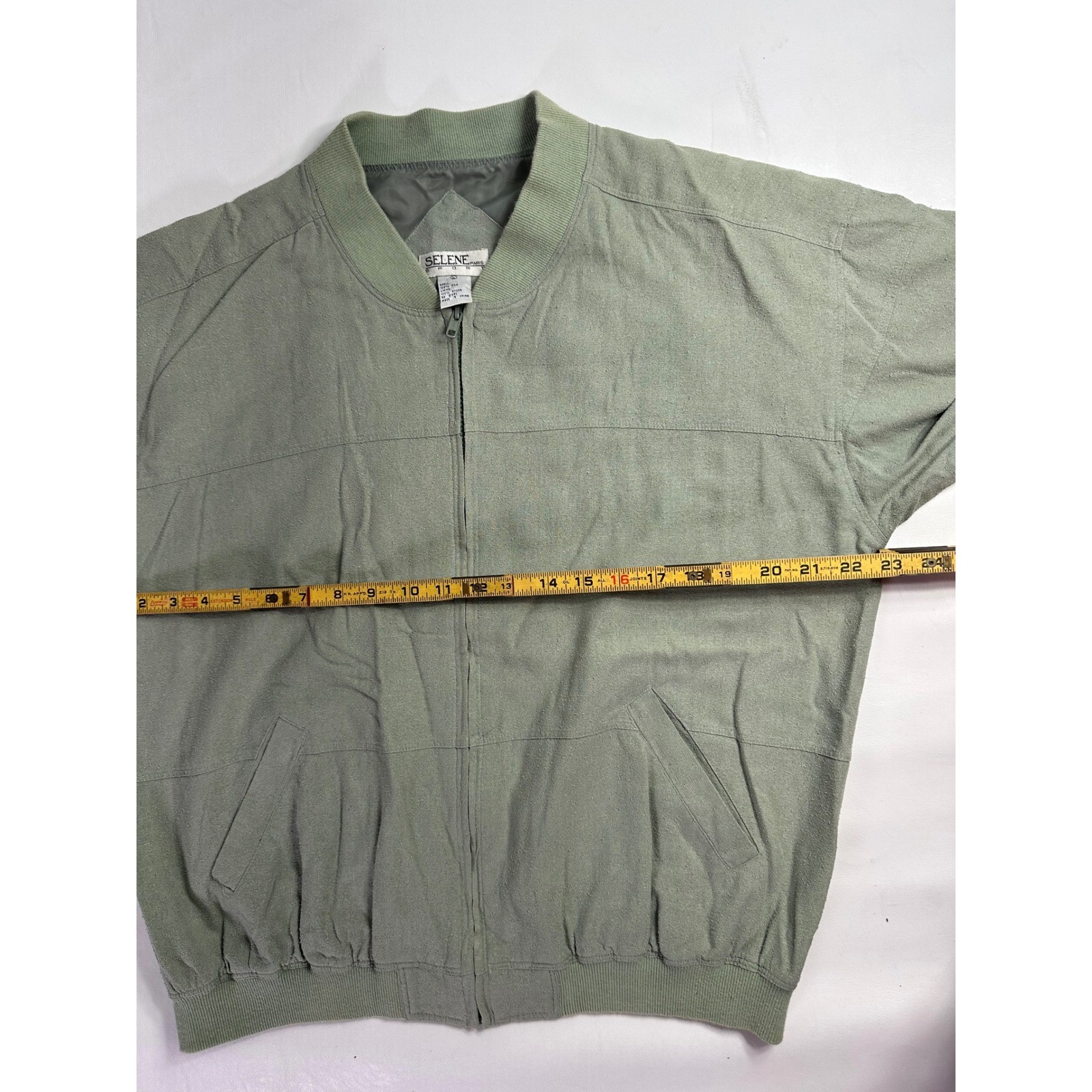 Selene Sport Sage Green 100% Silk 2-Piece Tracksuit Bomber Jacket Pants Set XL
