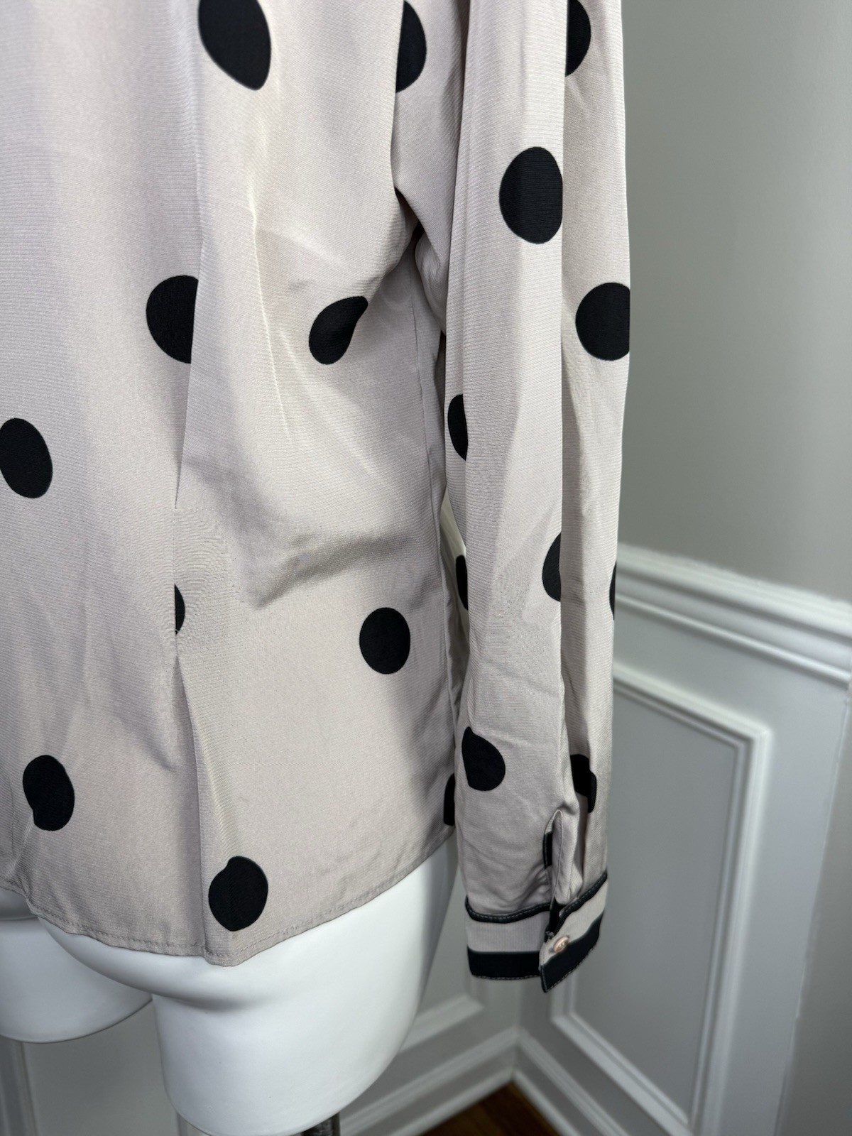 Vintage Stuart Lang Flowy Button Down Blouse Polka Dot Detachable Scarf Sz 12 L