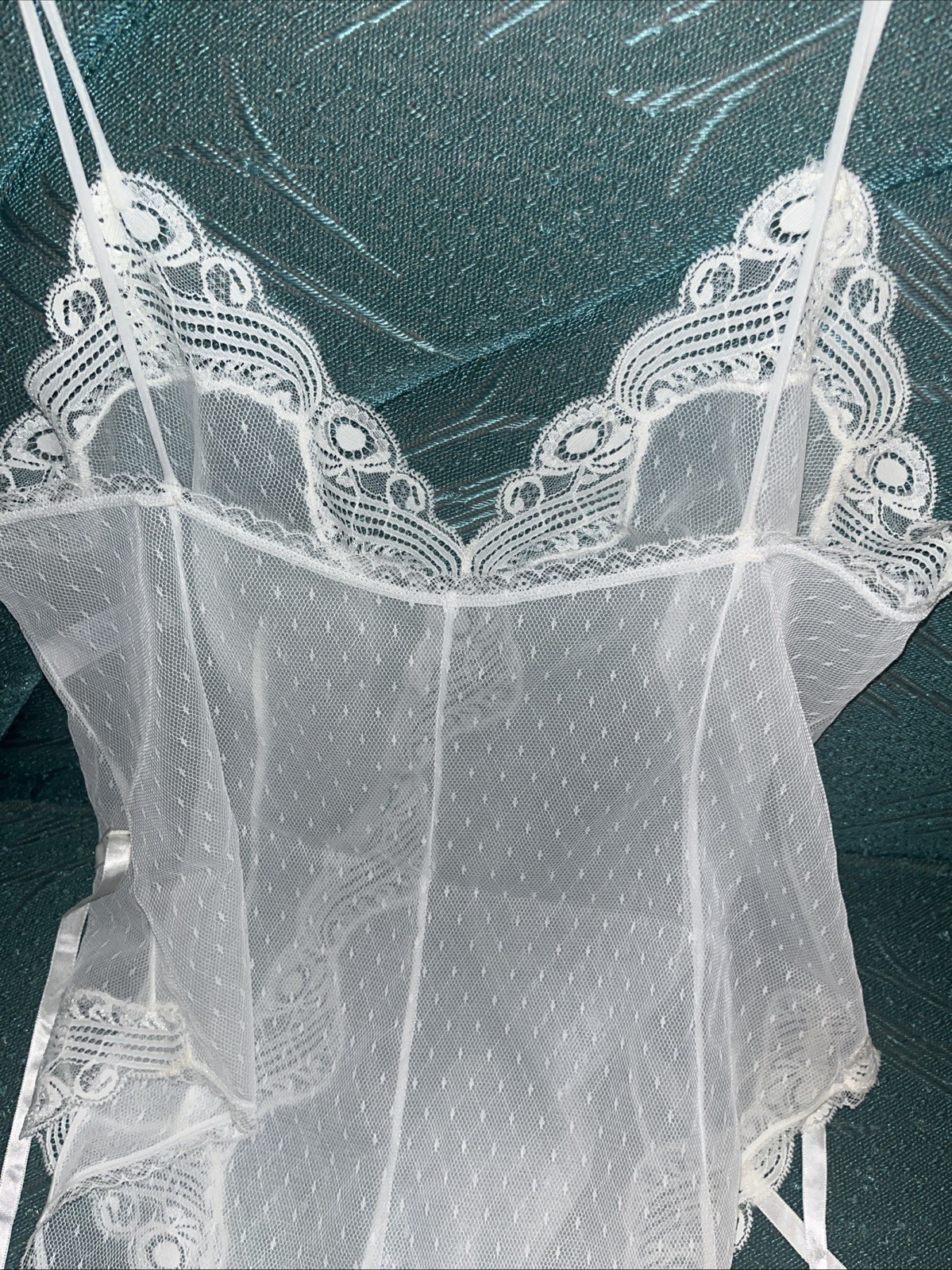 VTG Olga White Net Lace Trim Nylon Bodysuit Teddy Style 11020 Size 36 Romper