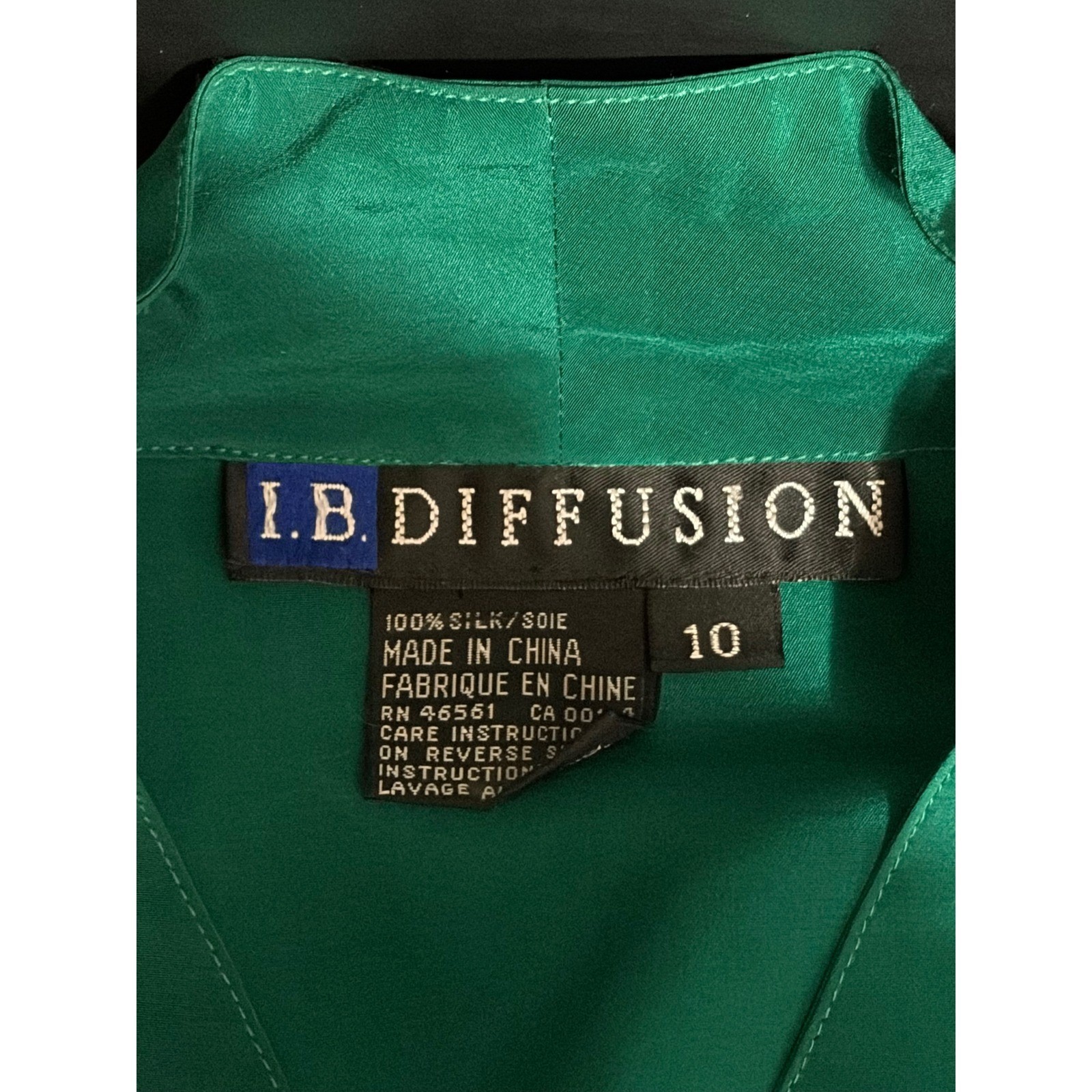 I.B. Diffusion 80s Emerald Green Silk Embellished Abstract Peacock VTG Top Sz 10